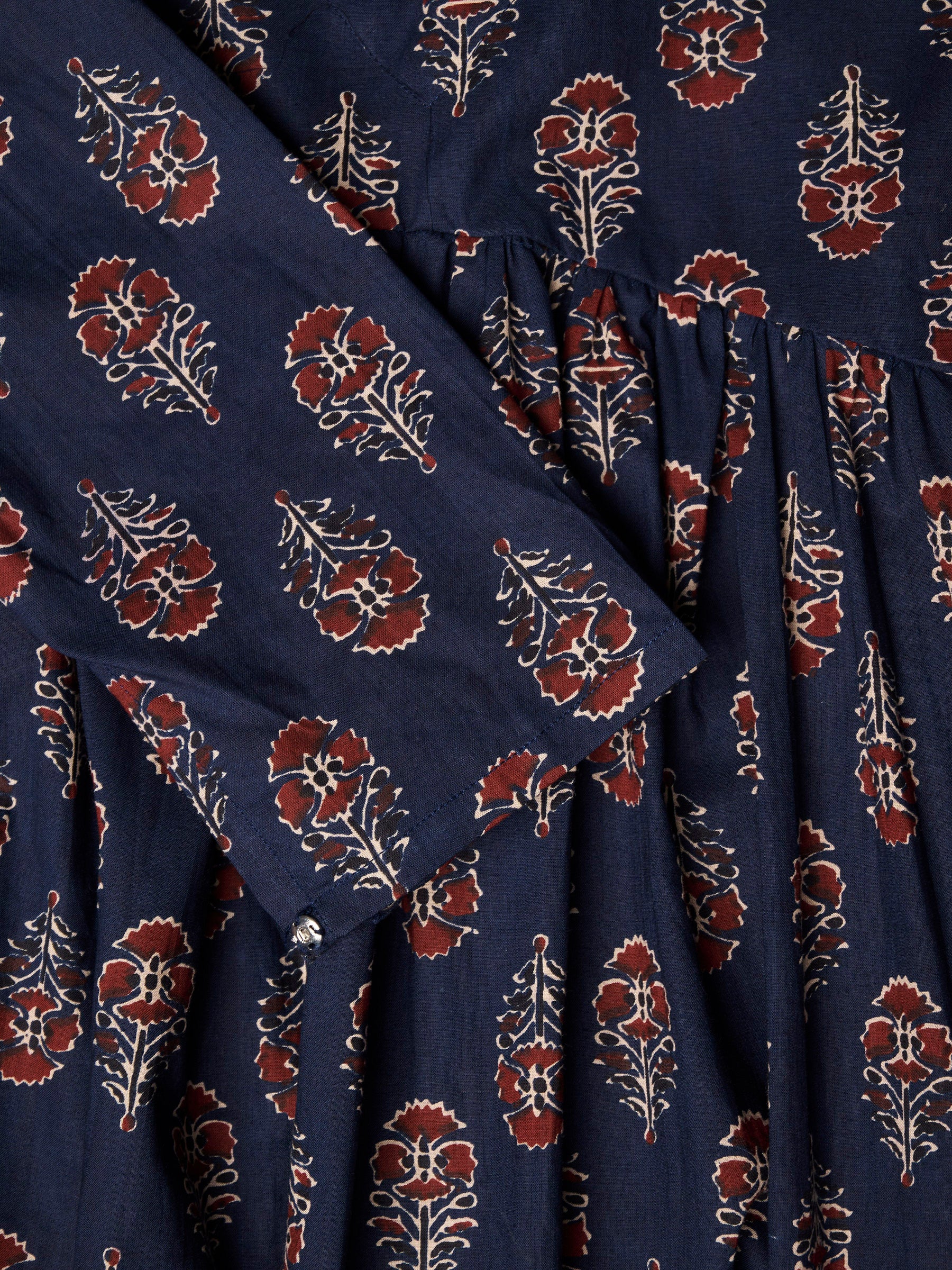 Navy Blue Printed Alia-Cut Cotton Top