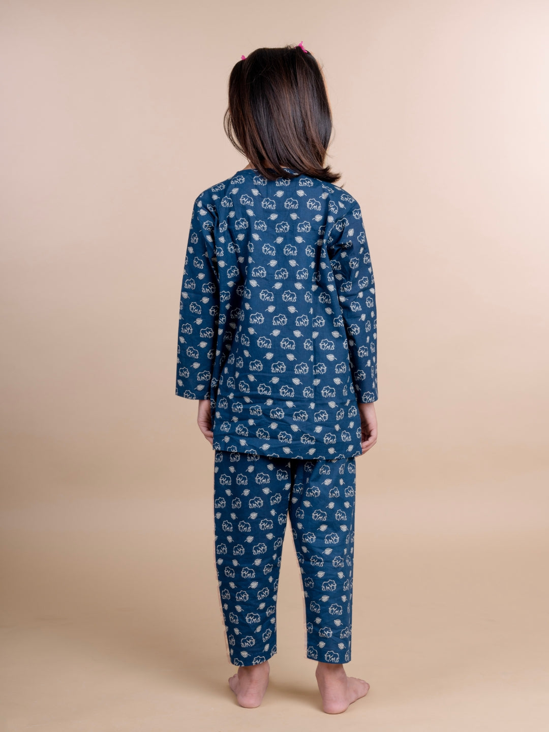 Blue Elephant Print Kids Cotton Kurta Pyjama Set