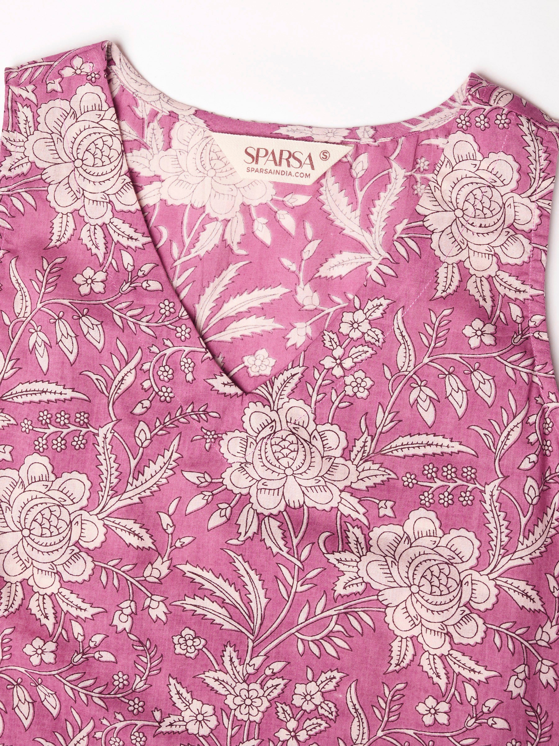 Pink Printed Sleeveless V-Neck Cotton Top