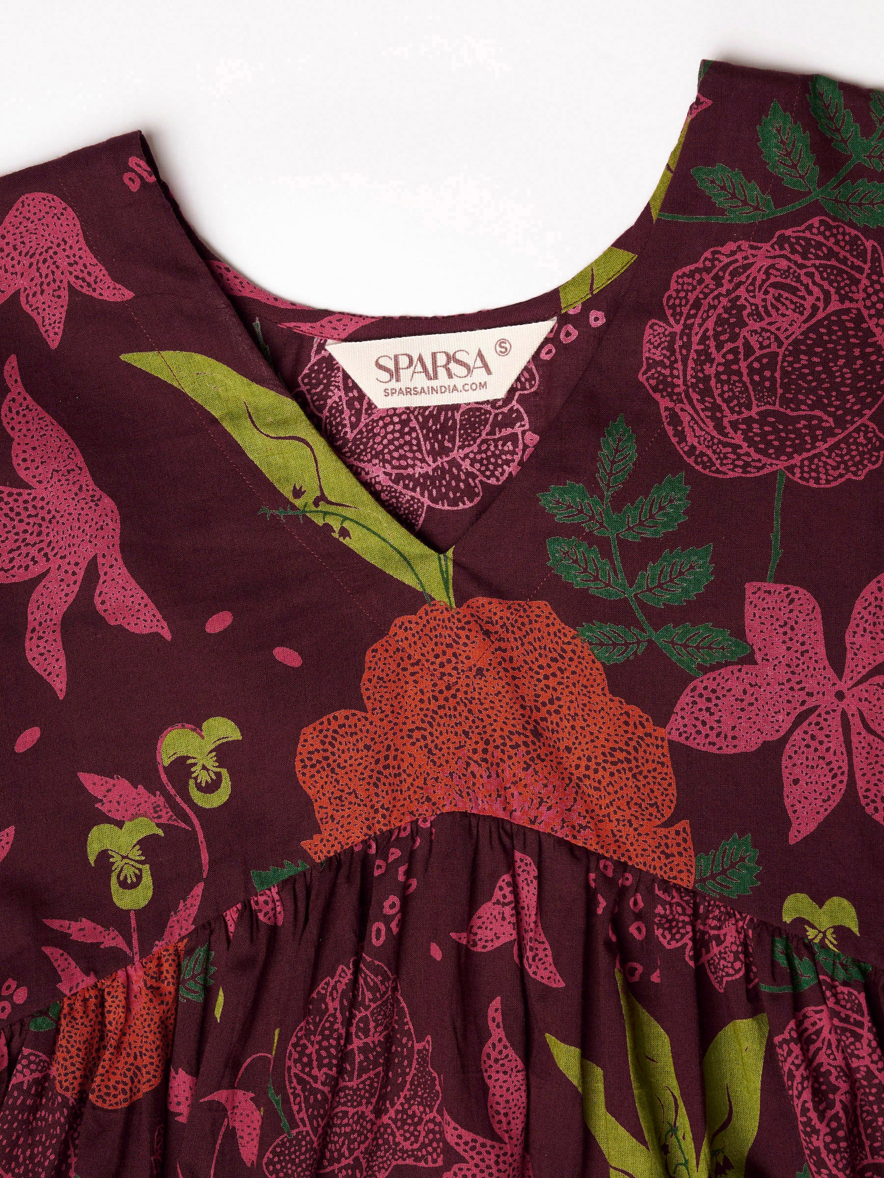 Wine Printed Alia-Cut Cotton Top