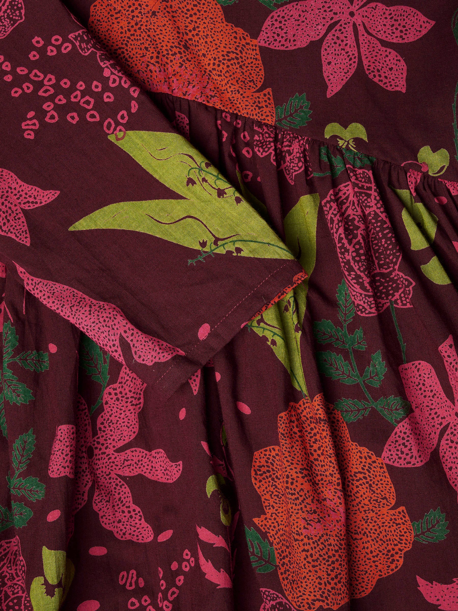 Wine Printed Alia-Cut Cotton Top