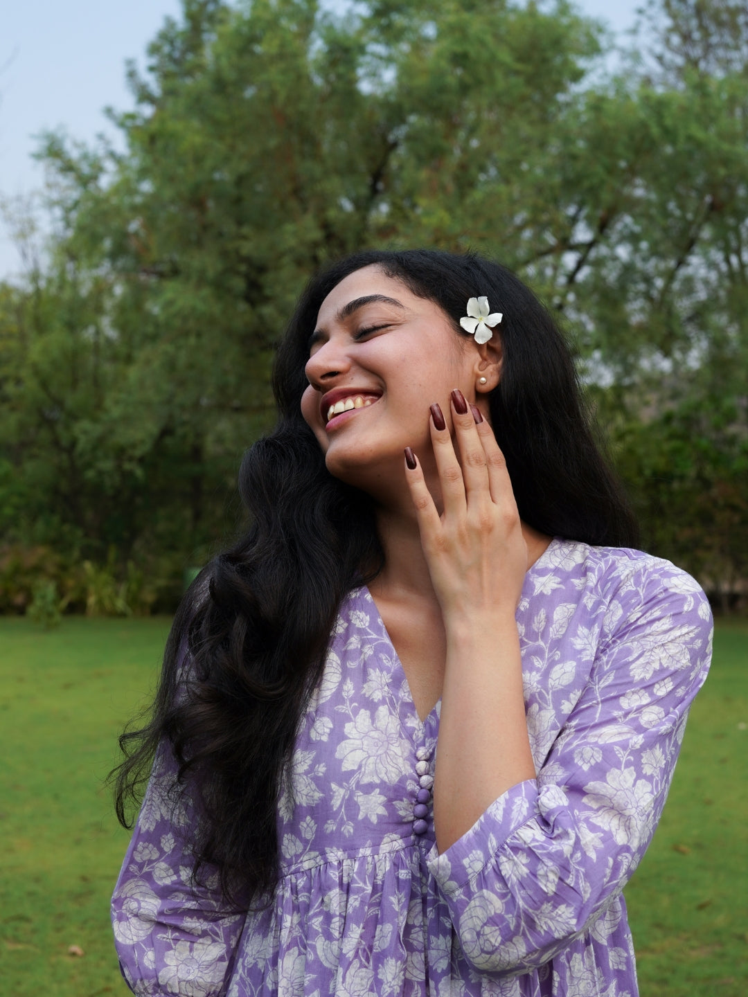 Lavender Printed Flared Cotton Dress