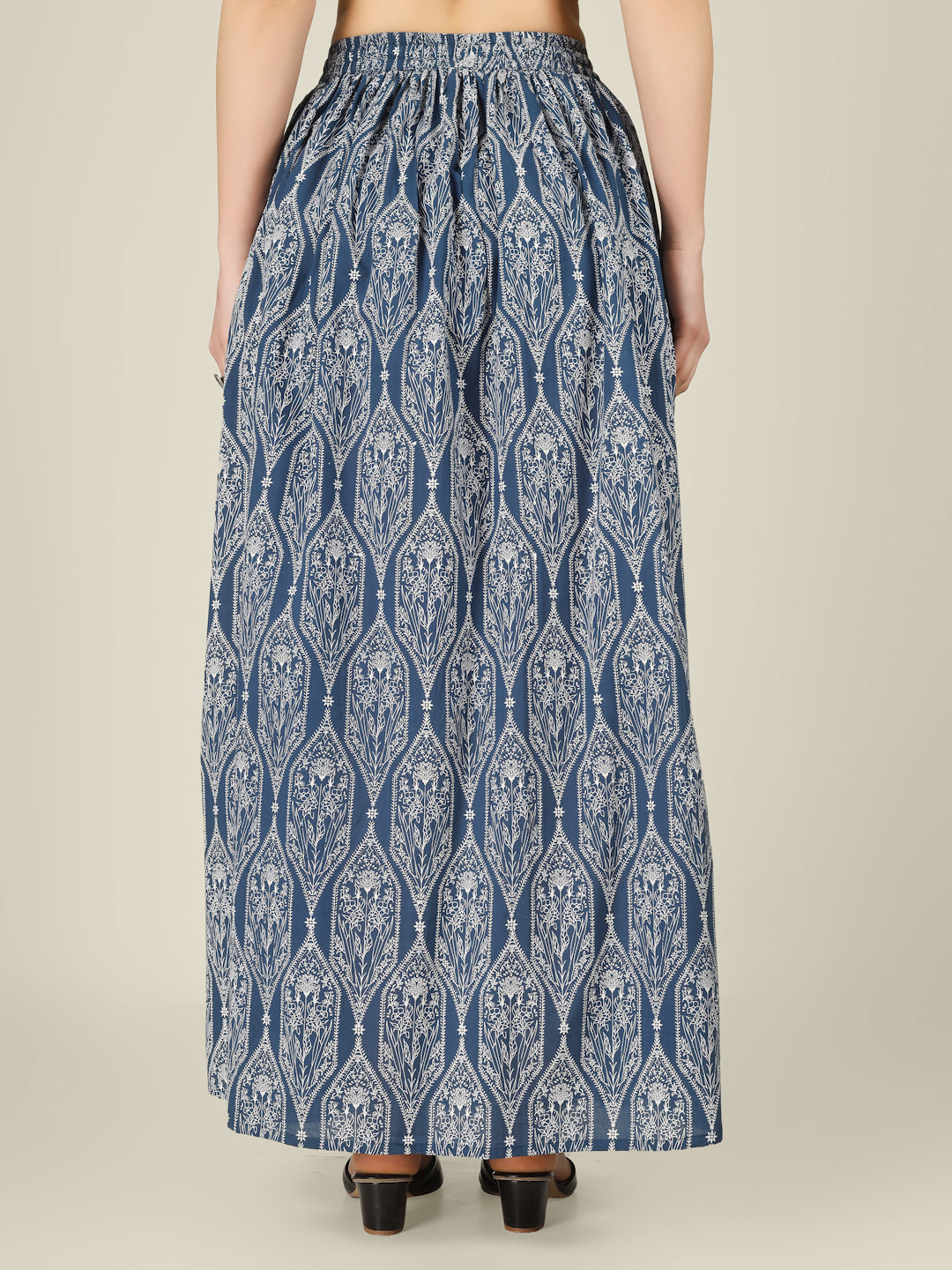 Blue Printed Cotton Maxi Skirt