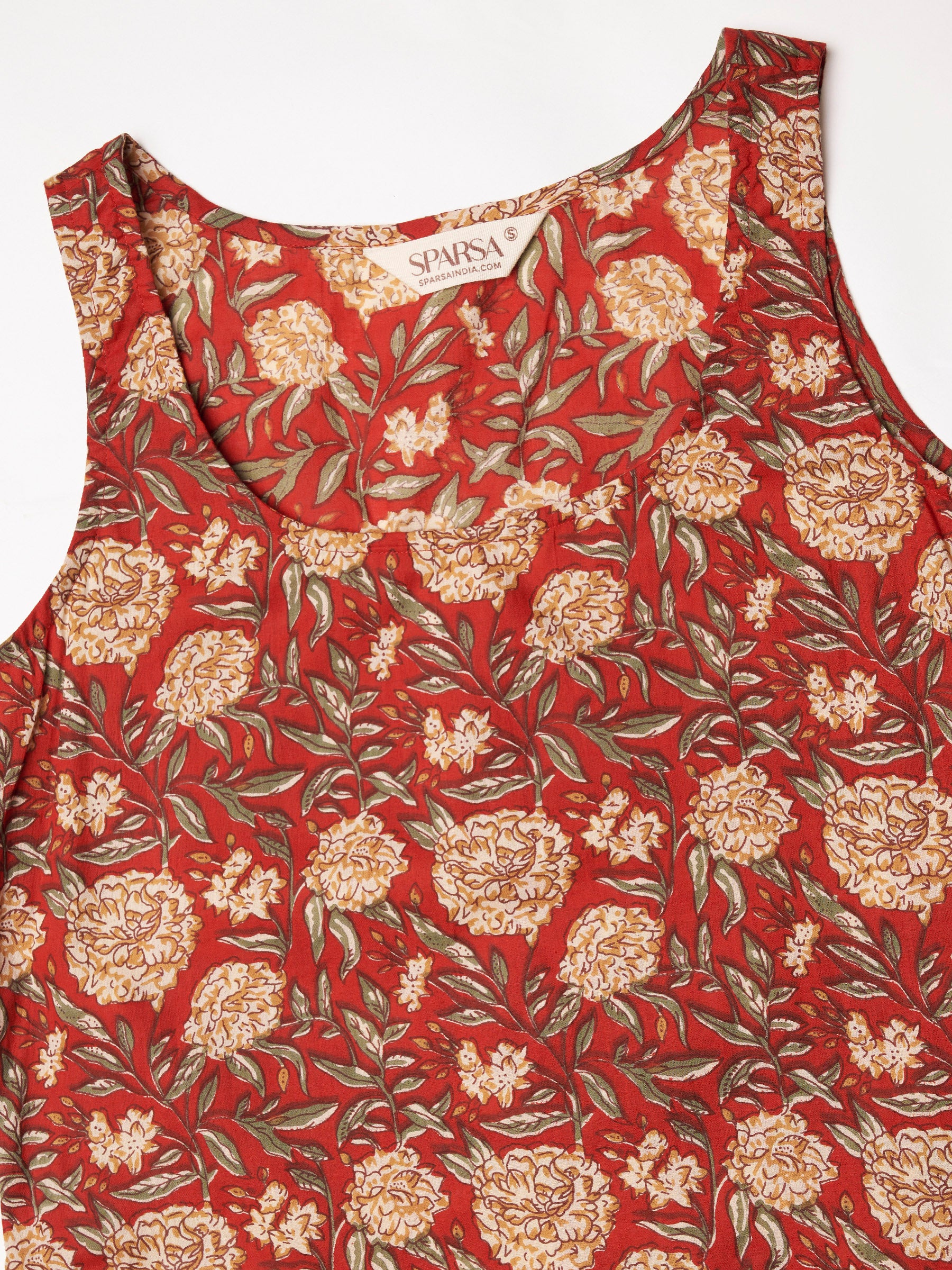 Maroon Printed Sleeveless Cotton Top