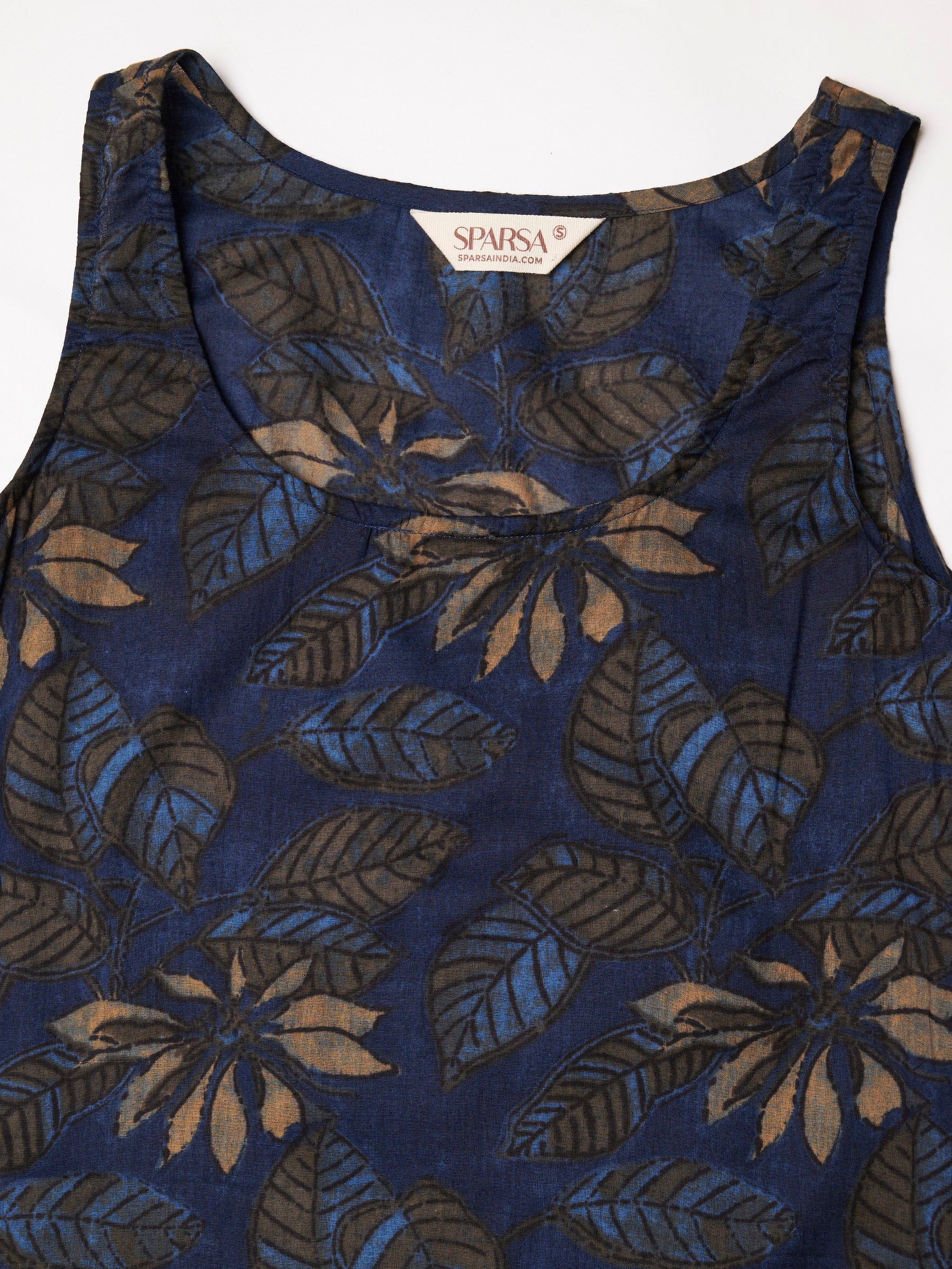 Dark Blue Printed Sleeveless Cotton Top