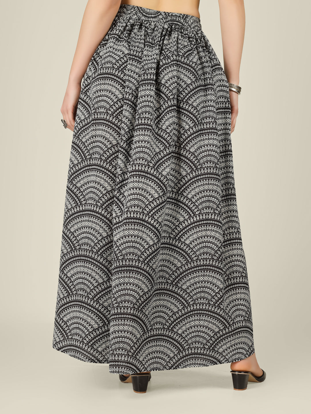 Black Printed Cotton Maxi Skirt