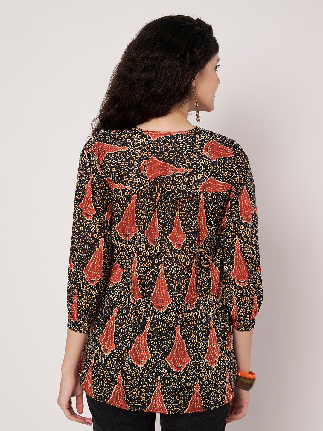 Black Printed V-Neck Cotton Top