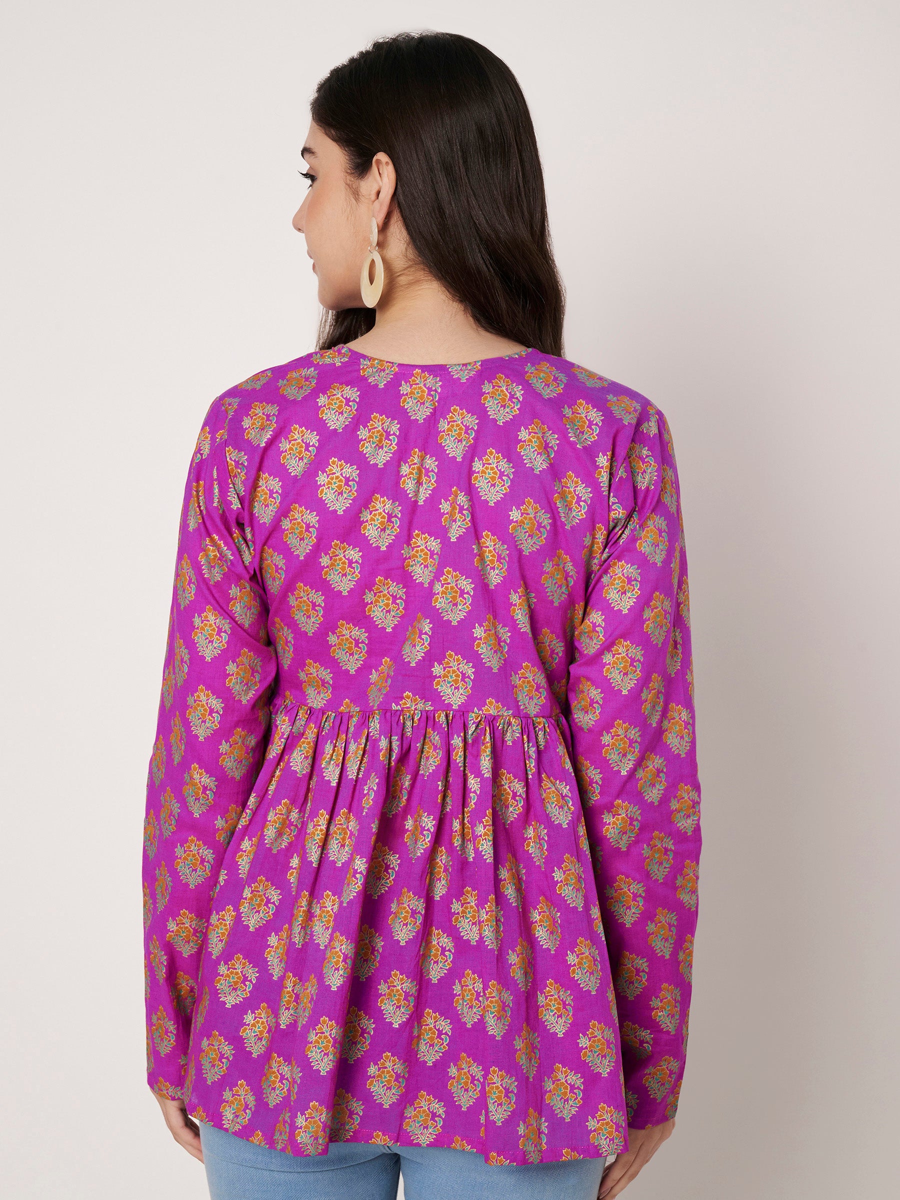 Pink Printed Alia-Cut Cotton Top