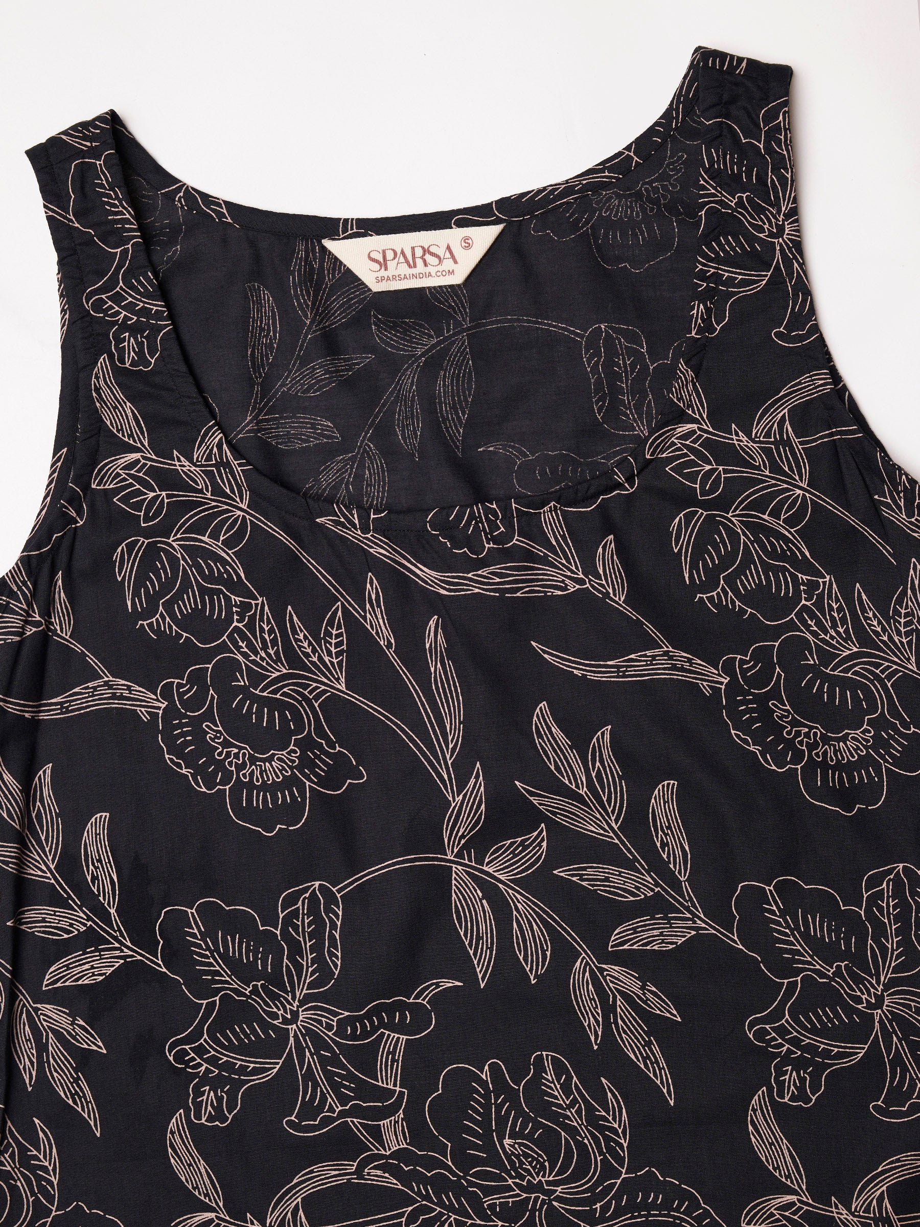 Black Printed Sleeveless Cotton Top