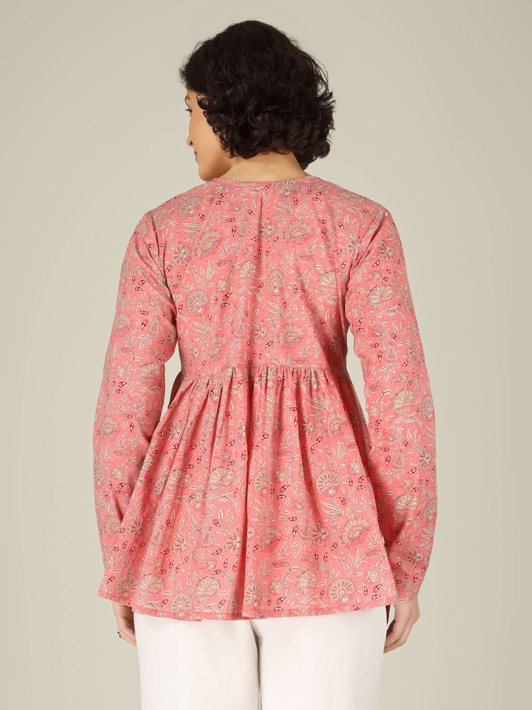 Peach Printed Alia-Cut Cotton Top