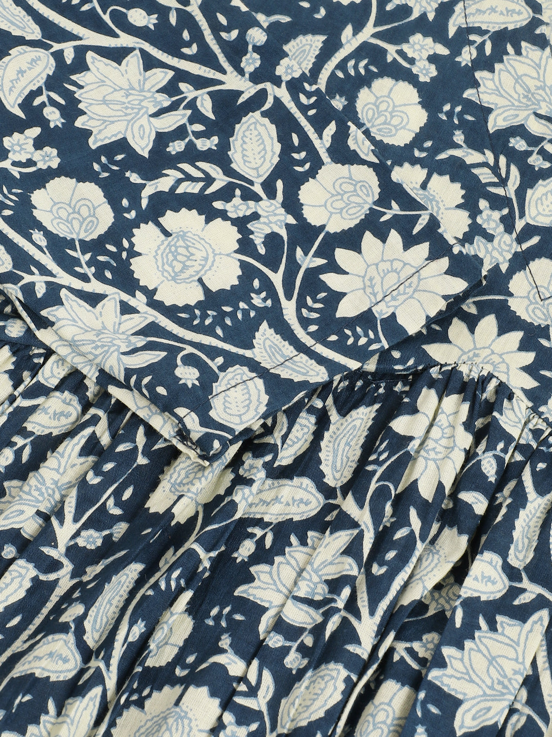 Blue Printed Full Sleeves Alia Cut Cotton Top