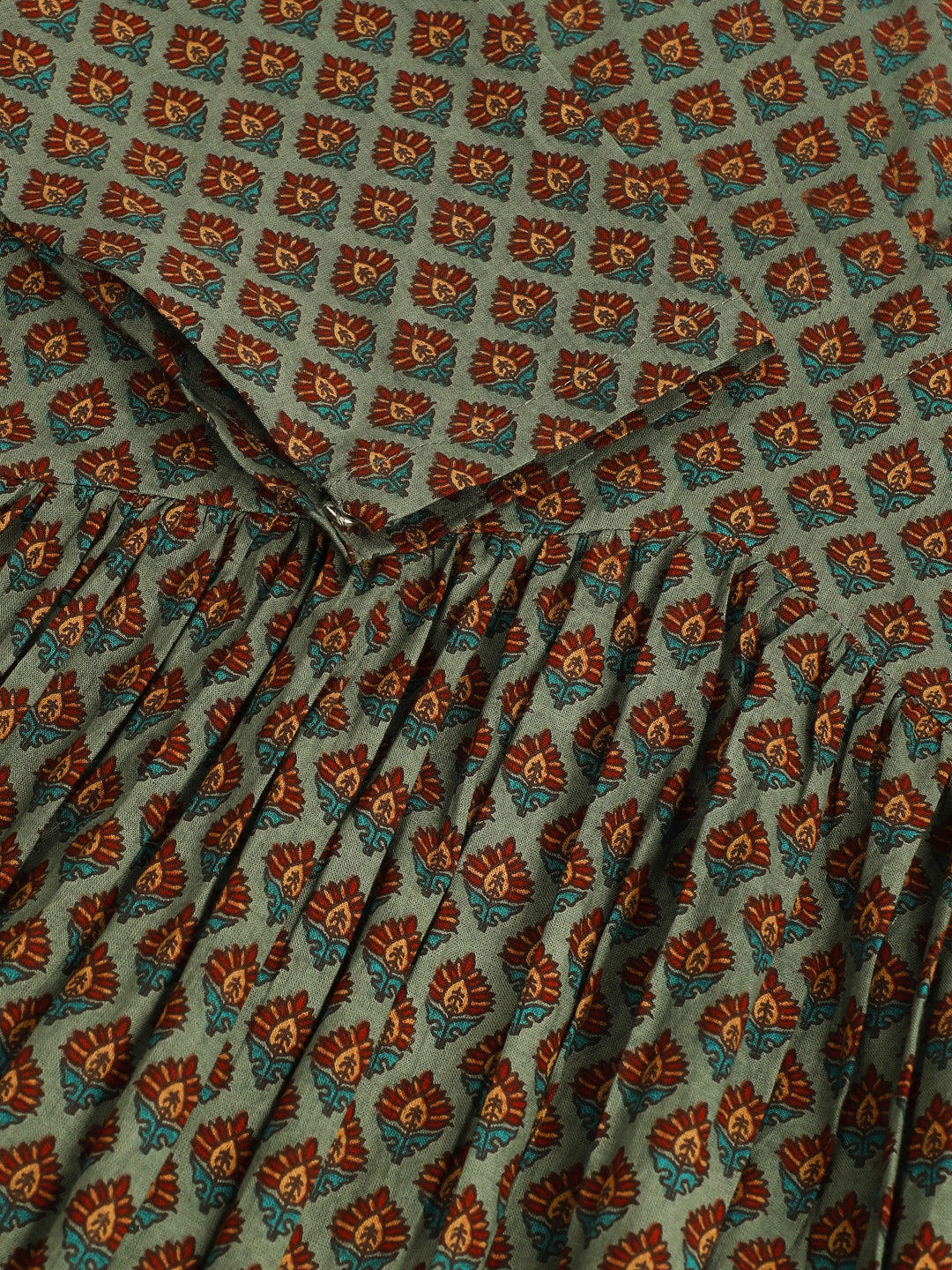 Green Printed Full Sleeves Alia Cut Cotton Top