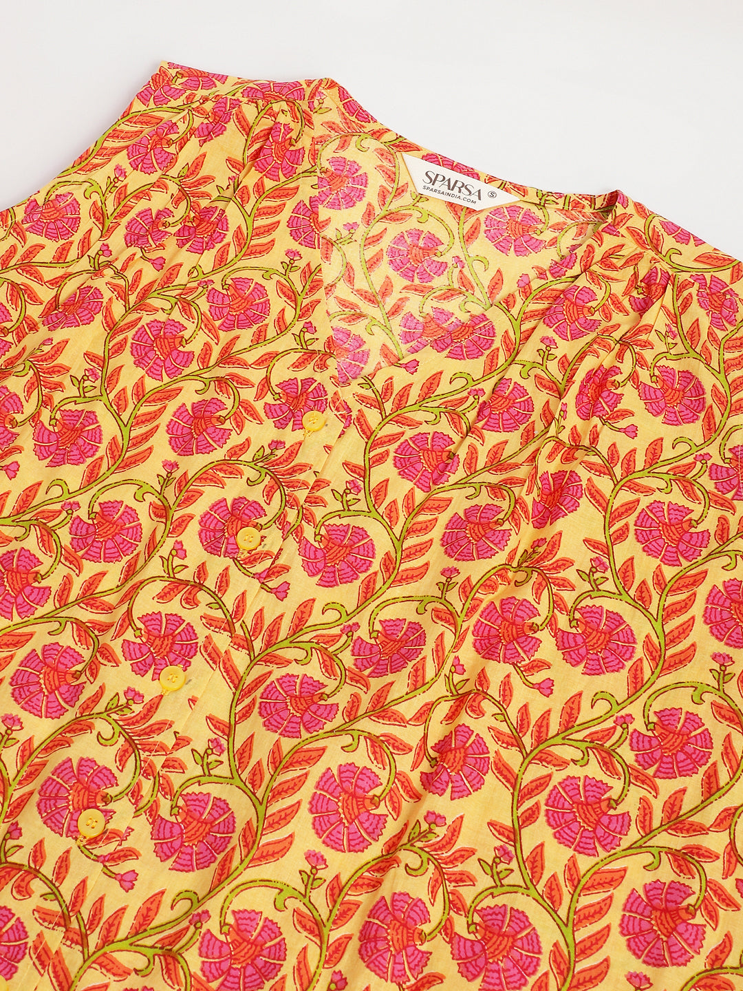 Yellow Printed Sleeveless Cotton Top