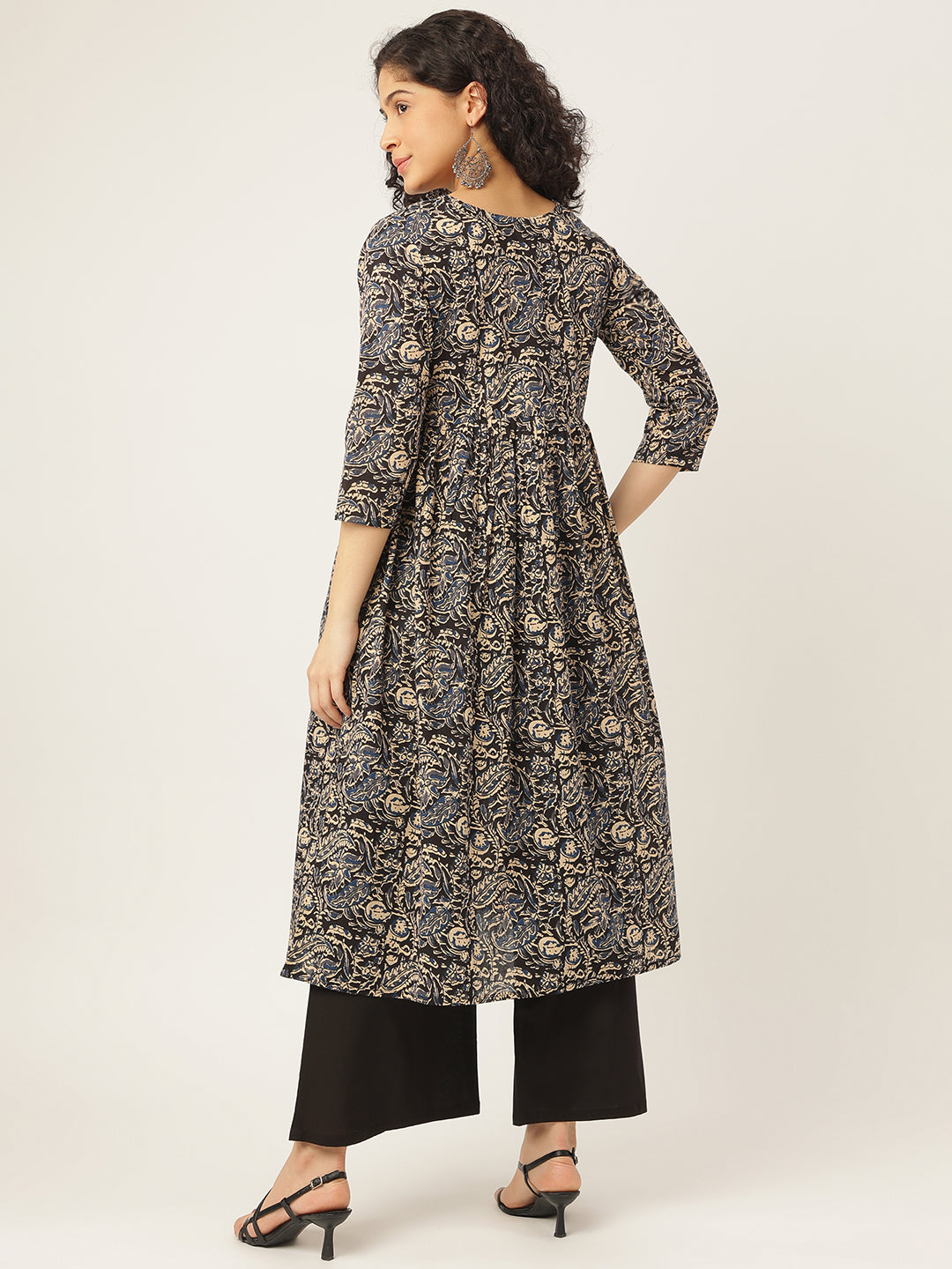 Black Kalamkari Printed Anarkali Cotton Kurta Set