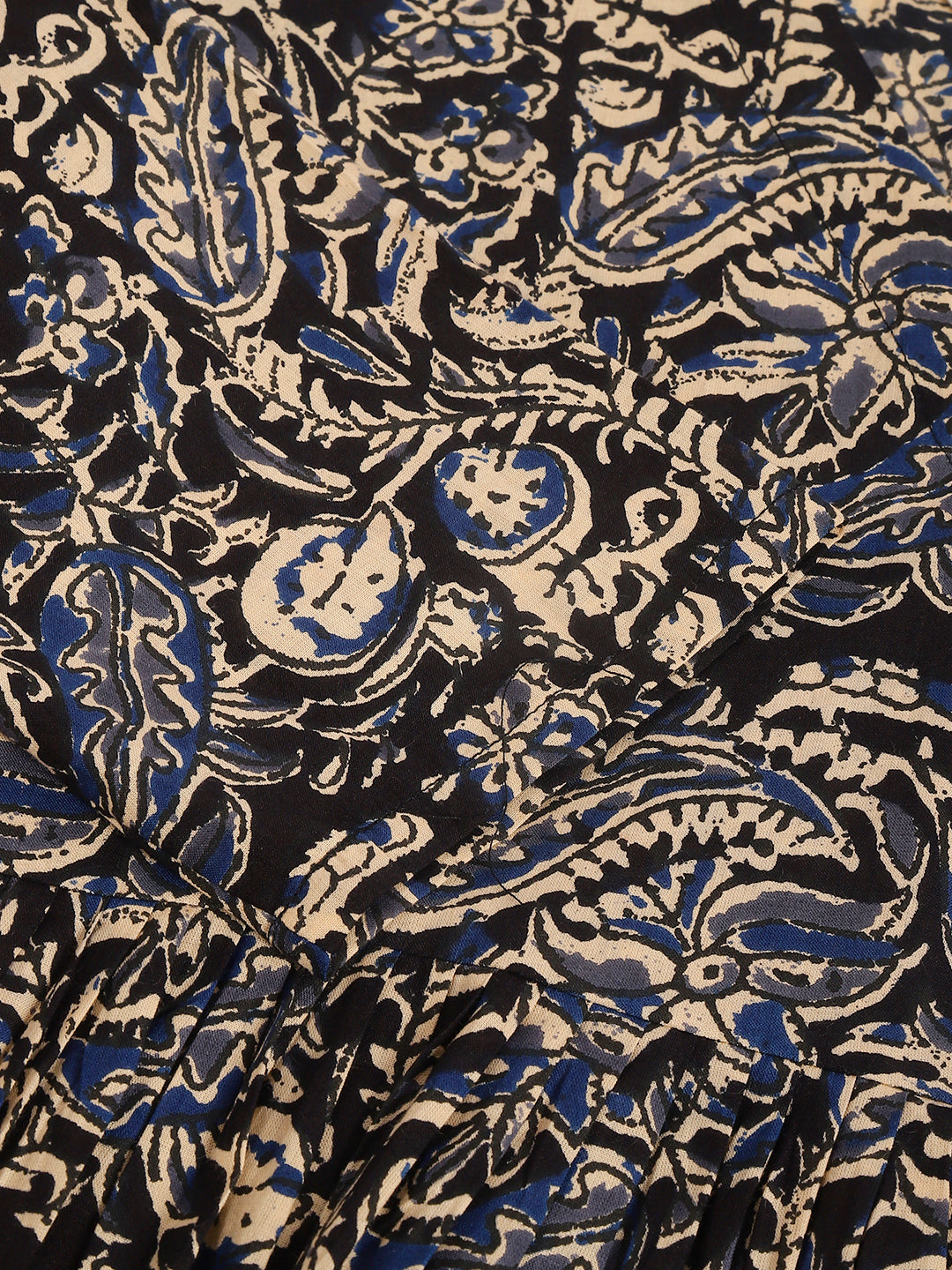 Black Kalamkari Printed Anarkali Cotton Kurta Set