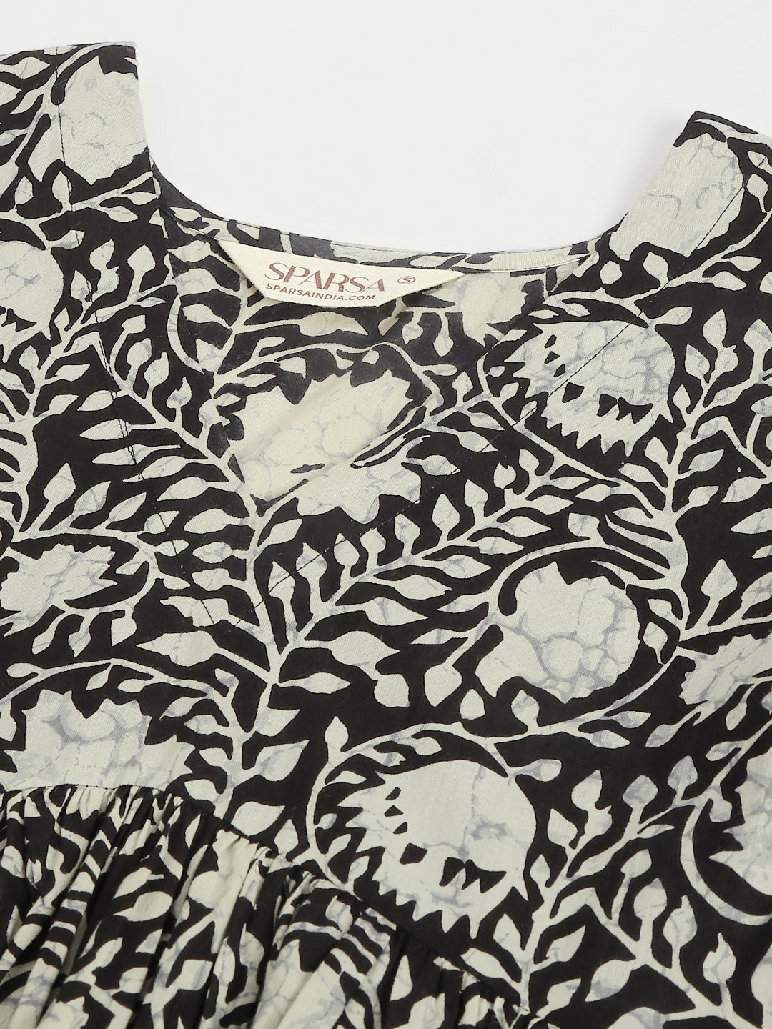 Black Printed Full Sleeves Alia Cut Cotton Top