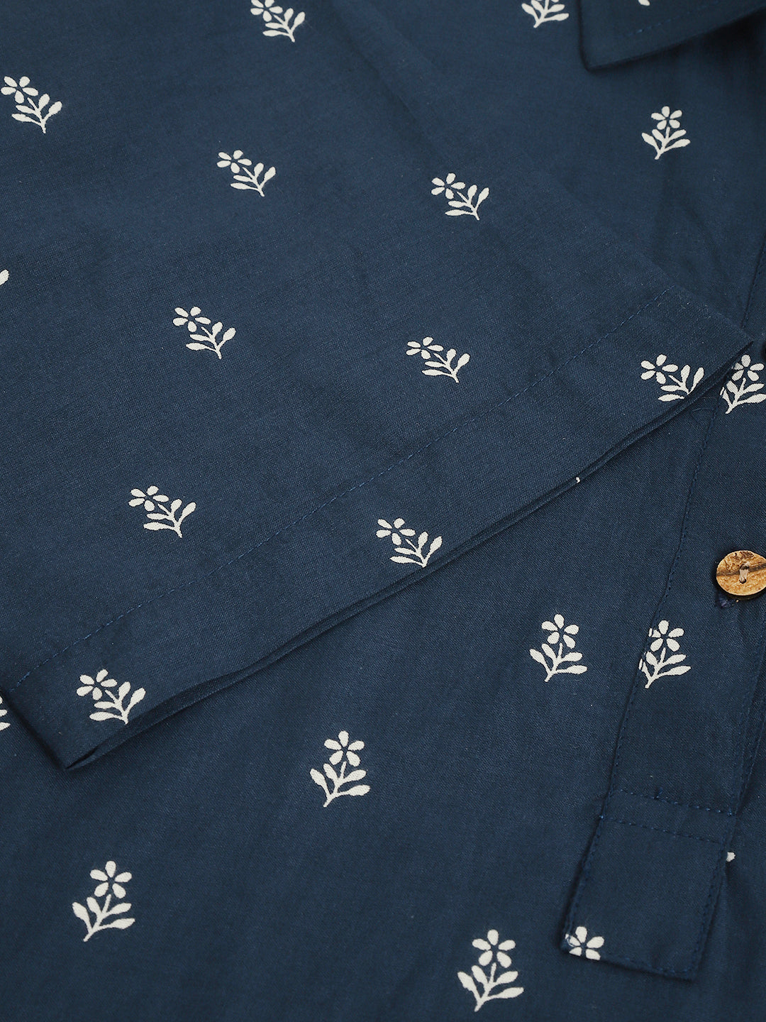 Blue Printed A-Line Cotton Shirt Dress