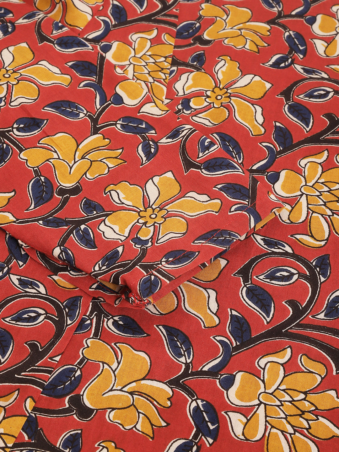 Red Printed Full Sleeve A-Line Cotton Dress