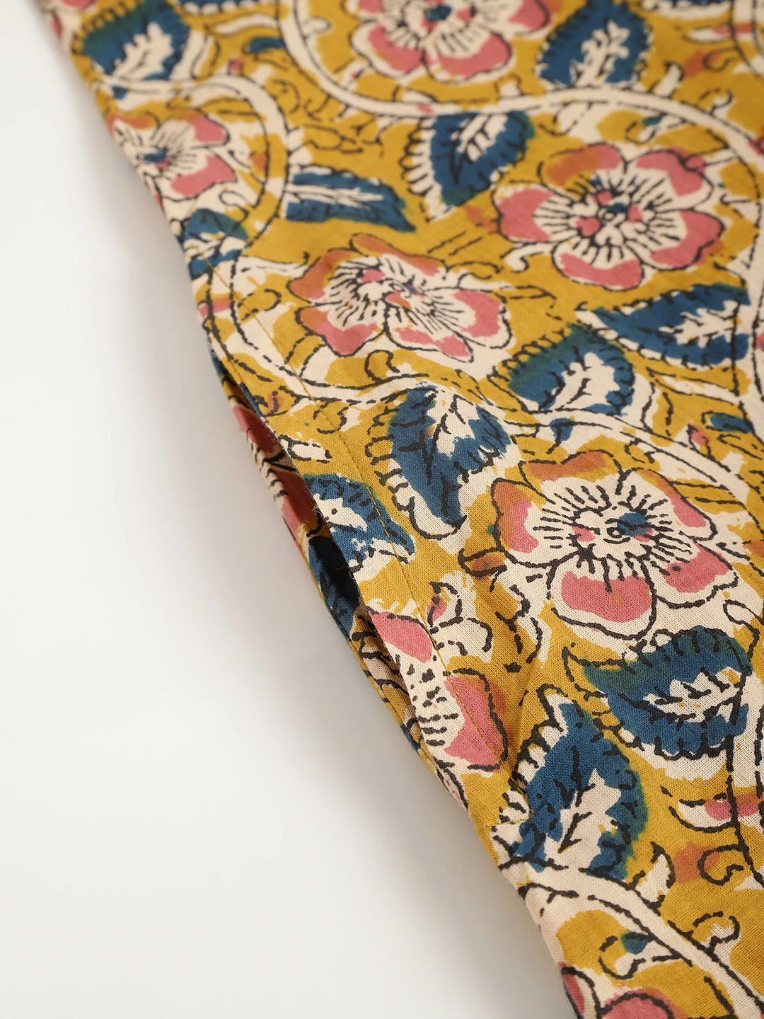 Mustard Printed Full Sleeve A-Line Cotton Dress