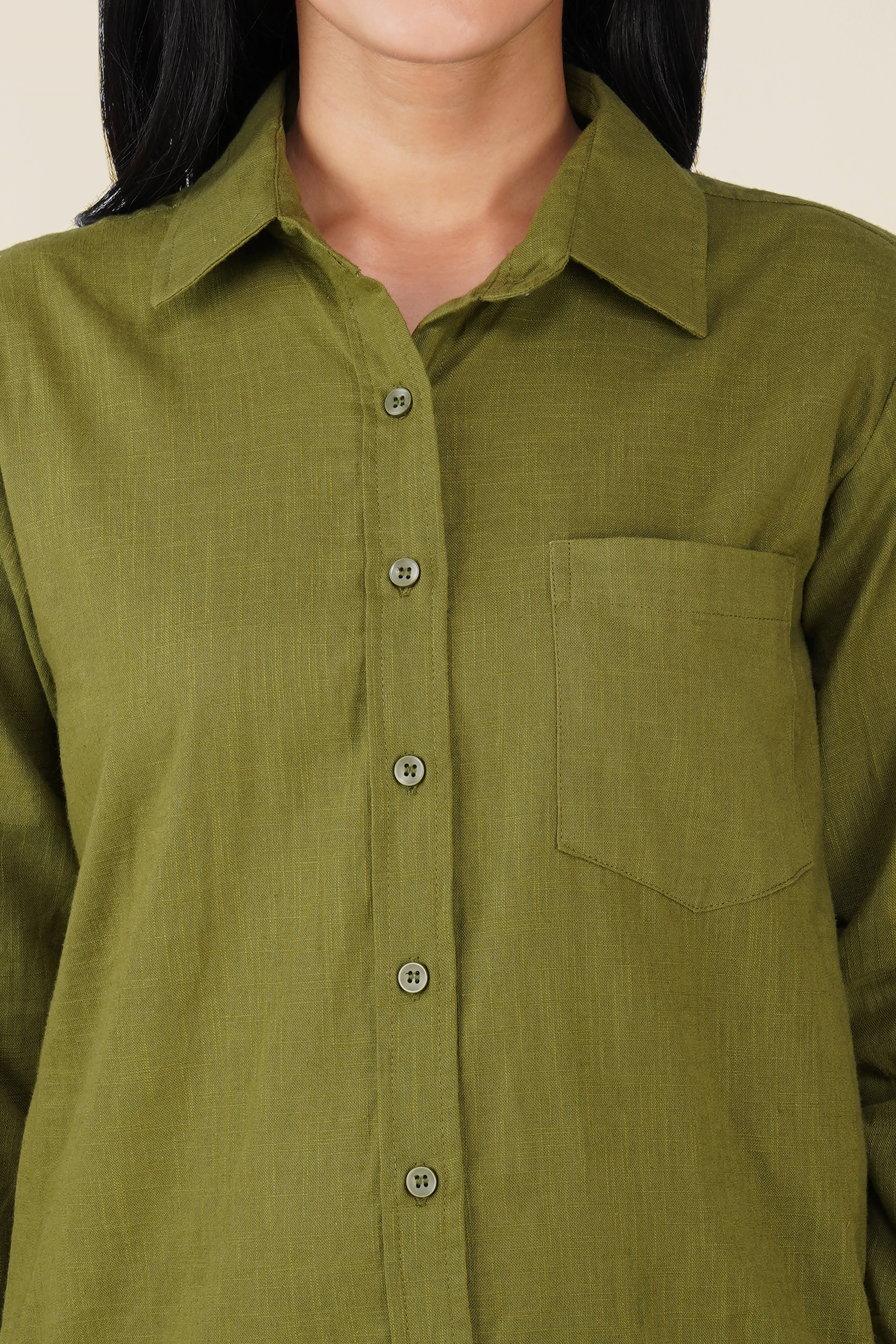 Olive Plain Cotton Co-ord Set