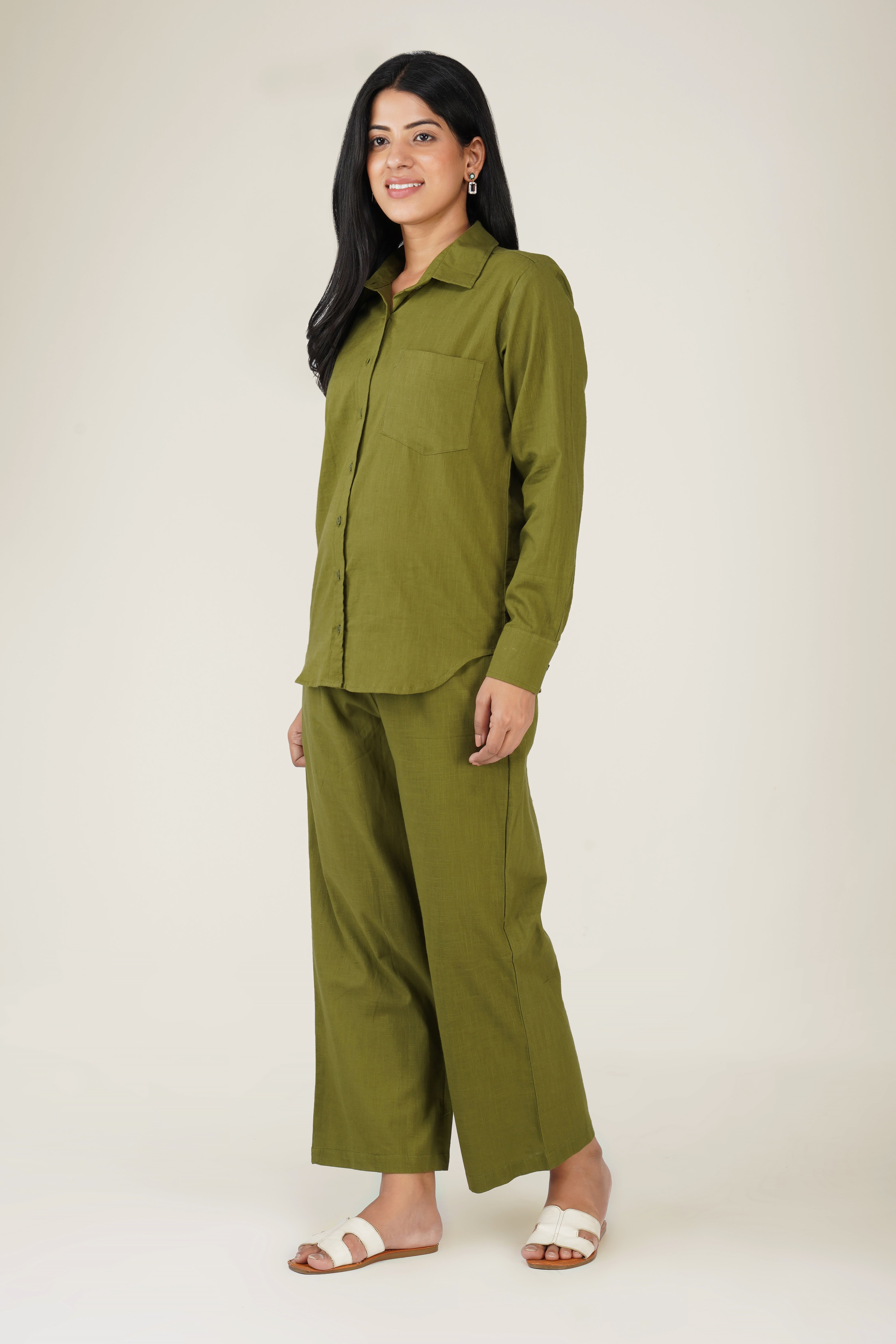 Olive Plain Cotton Co-ord Set
