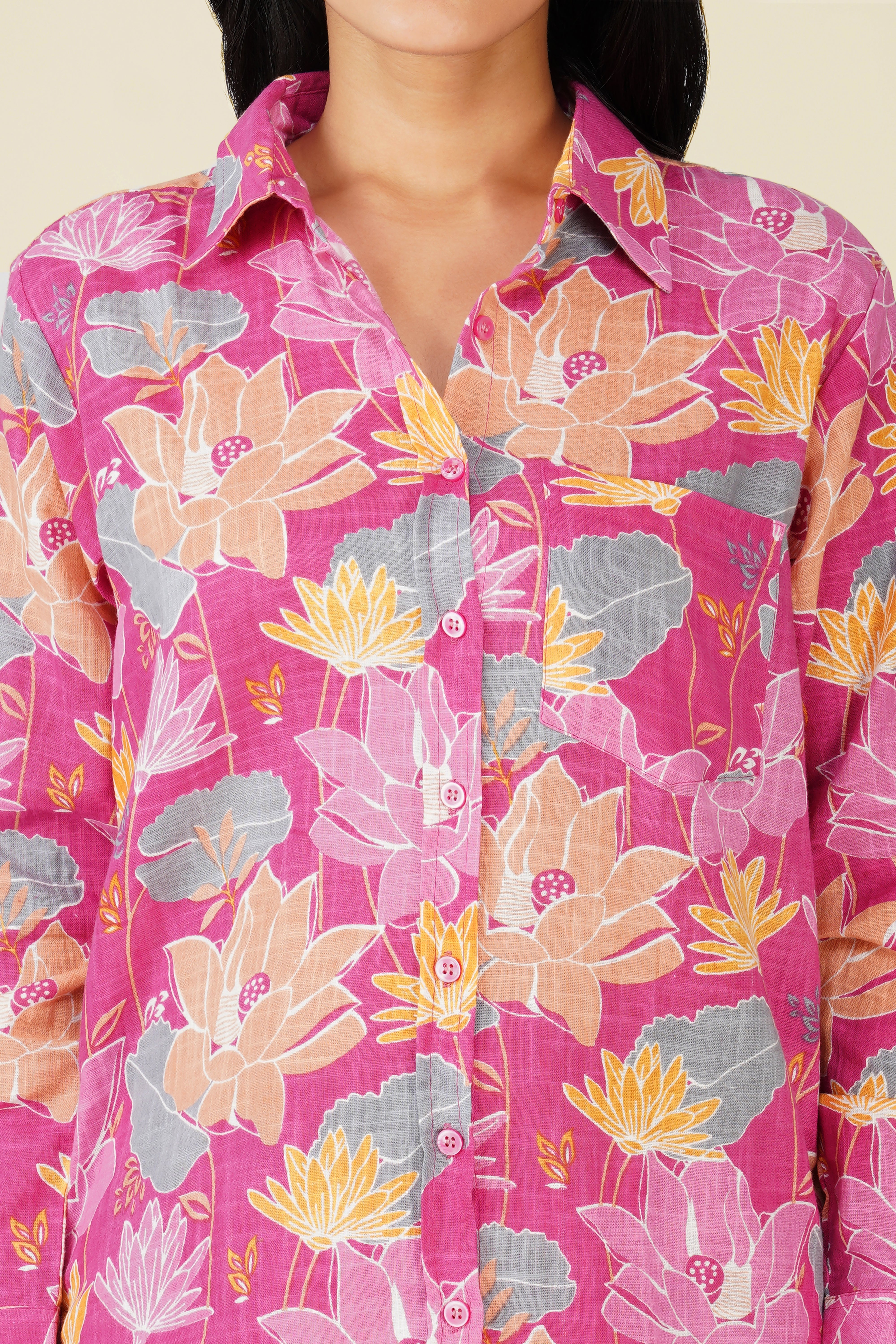 Pink Floral Printed Cotton Co-ord Set