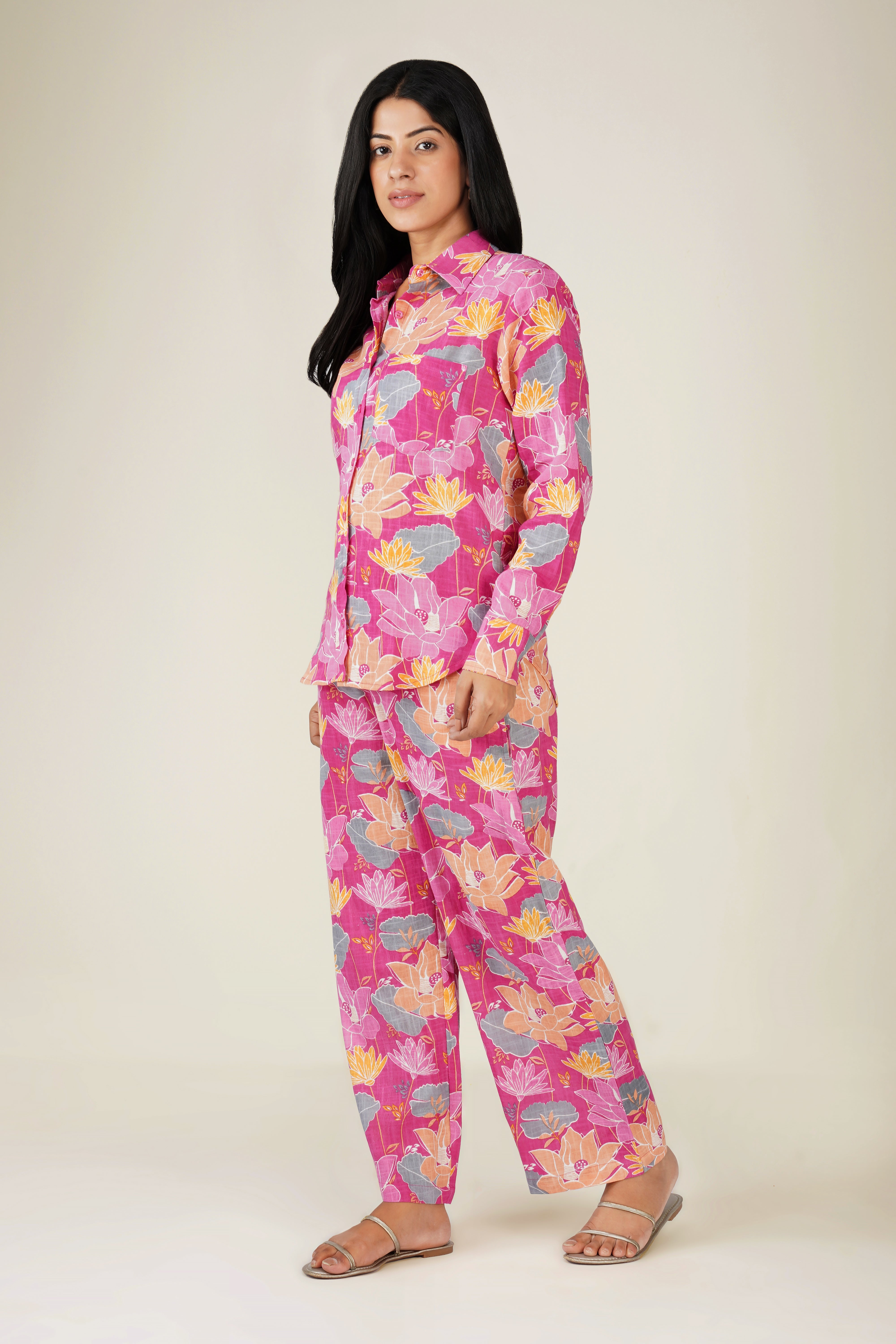 Pink Floral Printed Cotton Co-ord Set