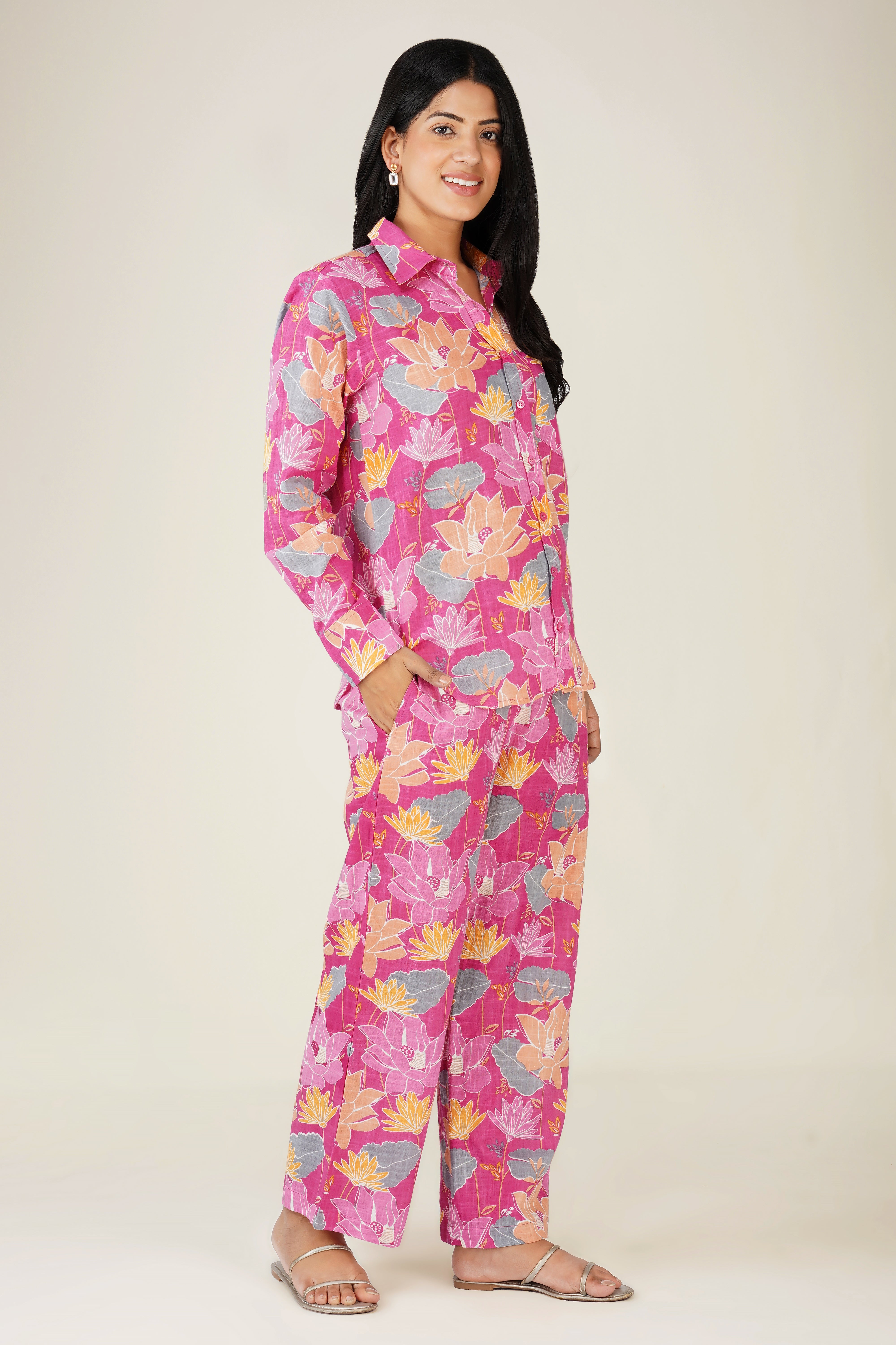 Pink Floral Printed Cotton Co-ord Set