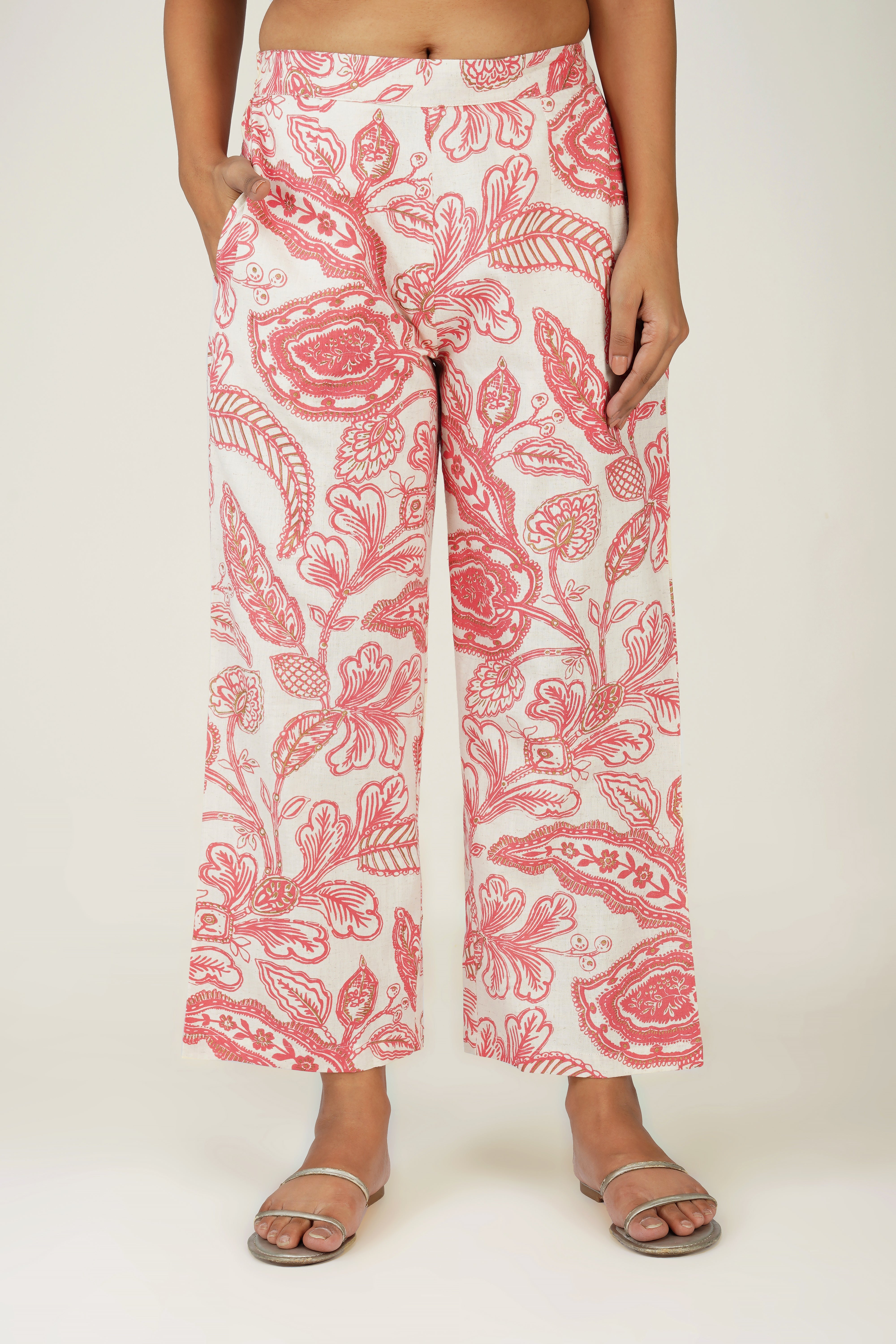 White & Orange Printed Cotton Co-ord Set