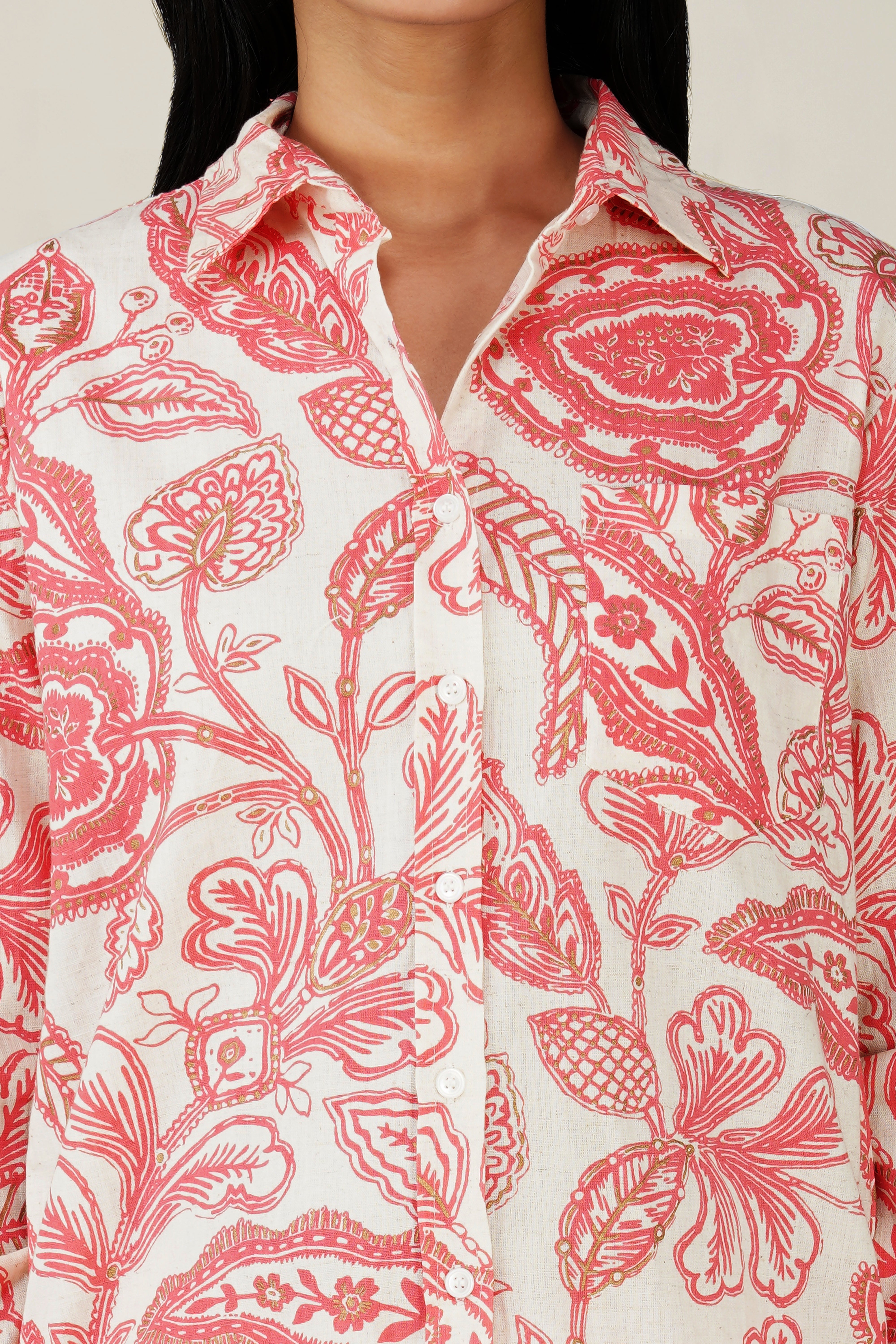 White & Orange Printed Cotton Co-ord Set