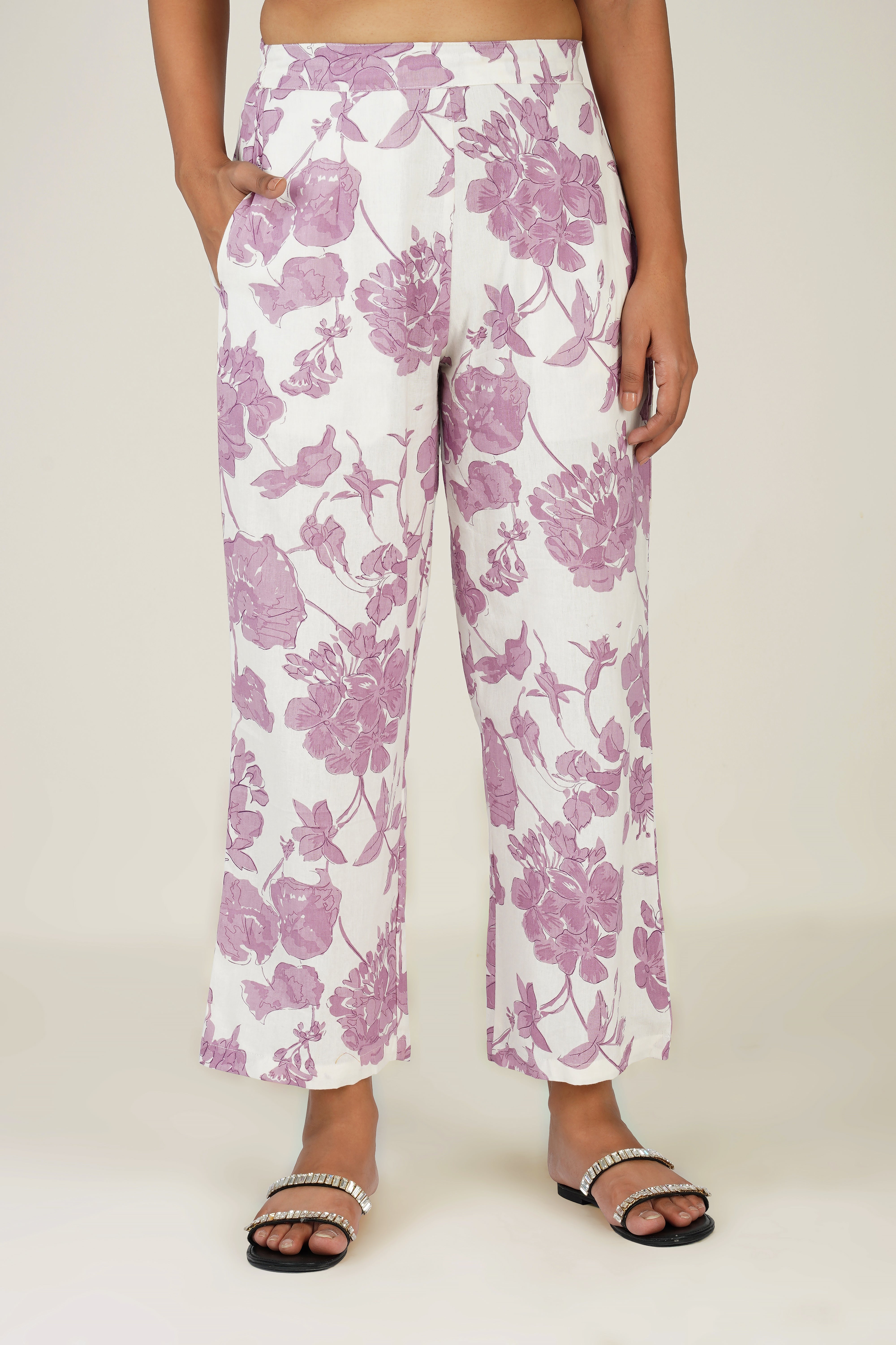 White & Purple Printed Cotton Co-ord Set
