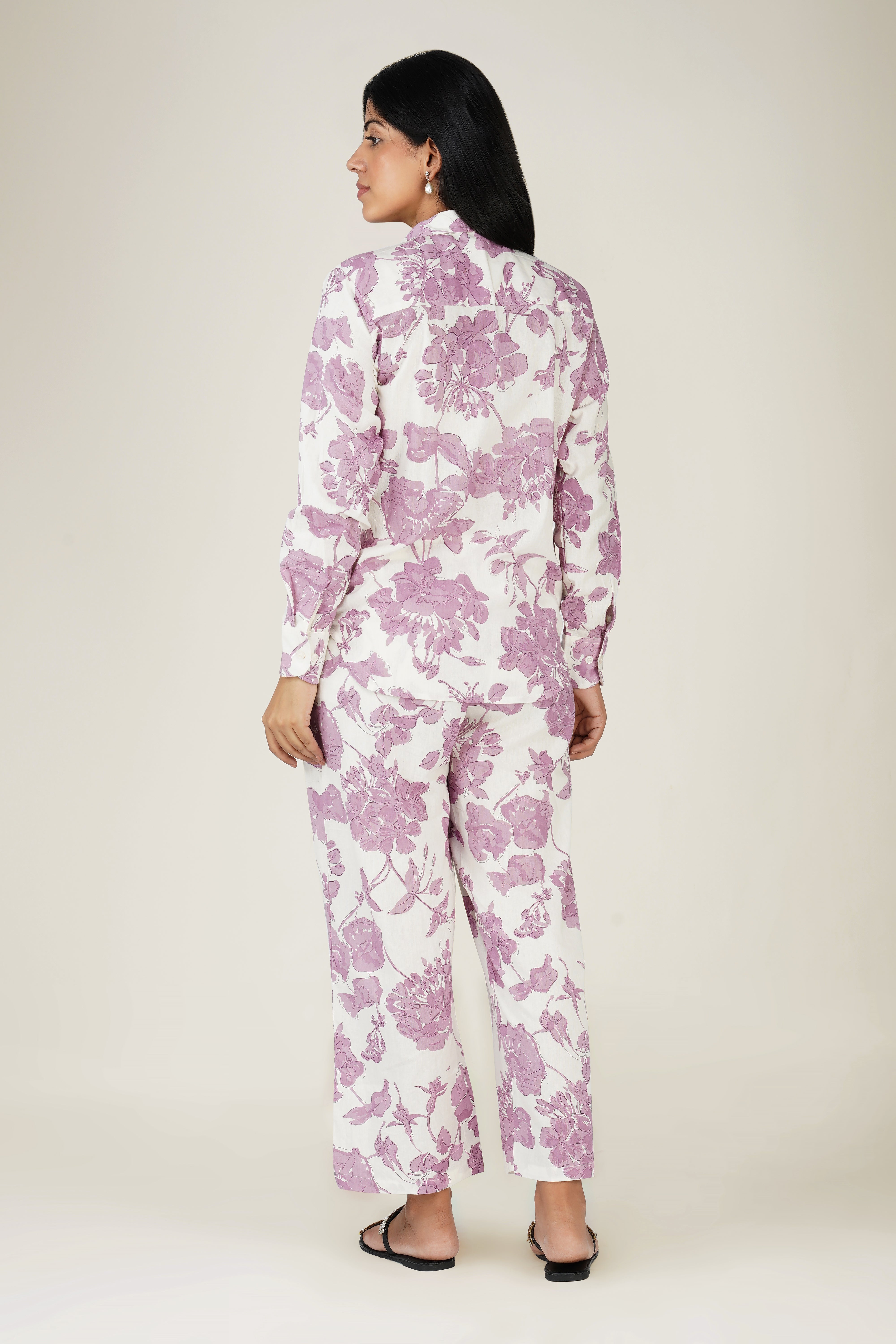 White & Purple Printed Cotton Co-ord Set