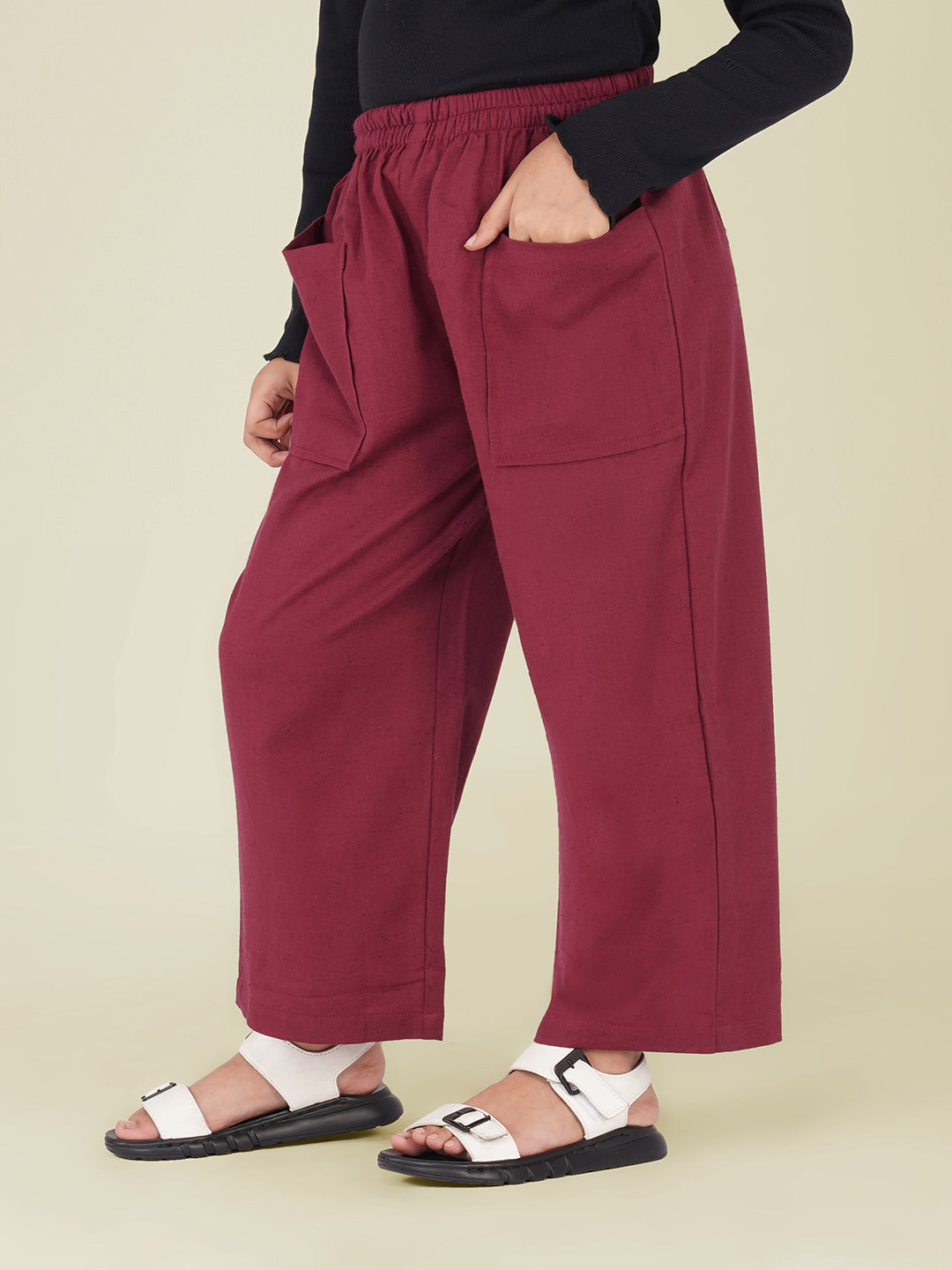 Kids Wine Cotton Trouser