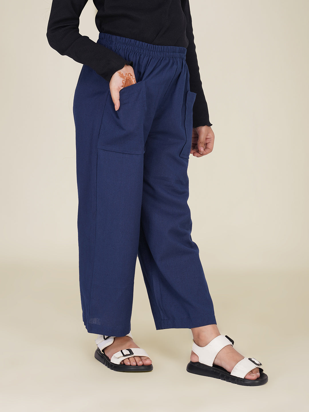 Kids Navy Blue Cotton Trouser