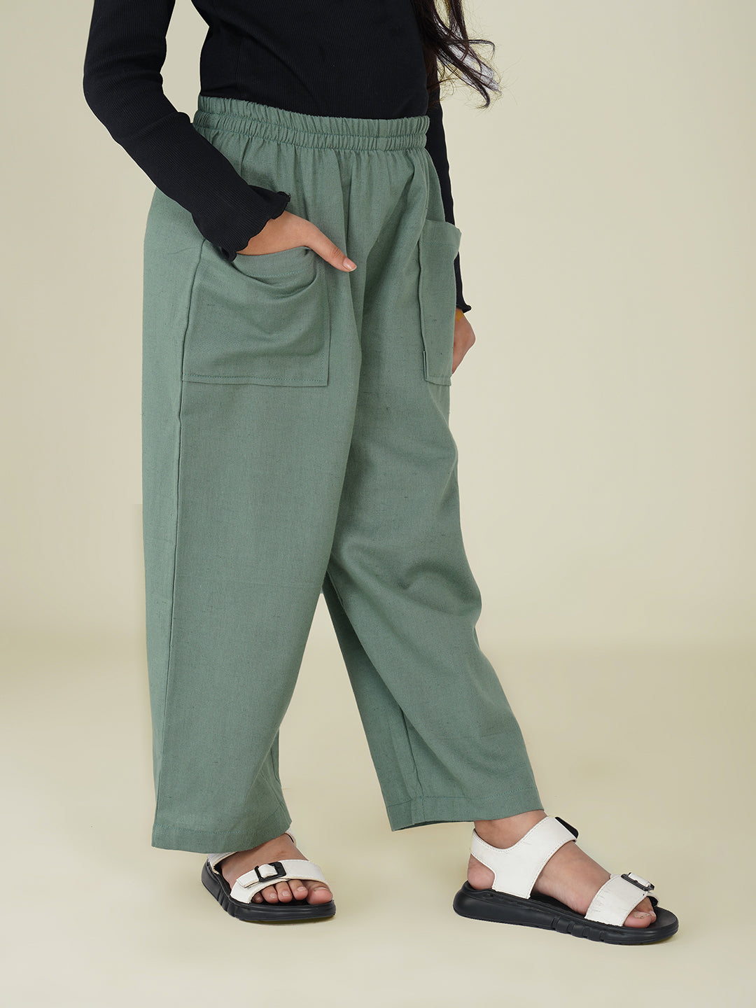 Kids Hunter Green Cotton Trouser
