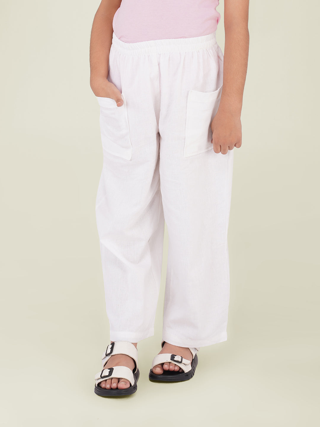 Kids White Cotton Trouser