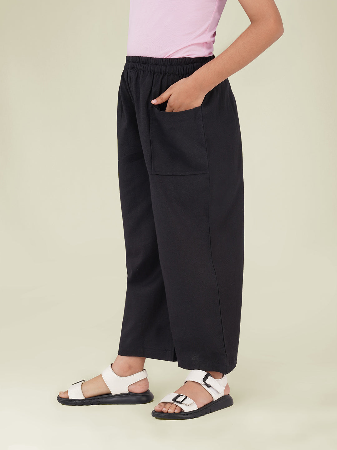 Kids Black Cotton Trouser