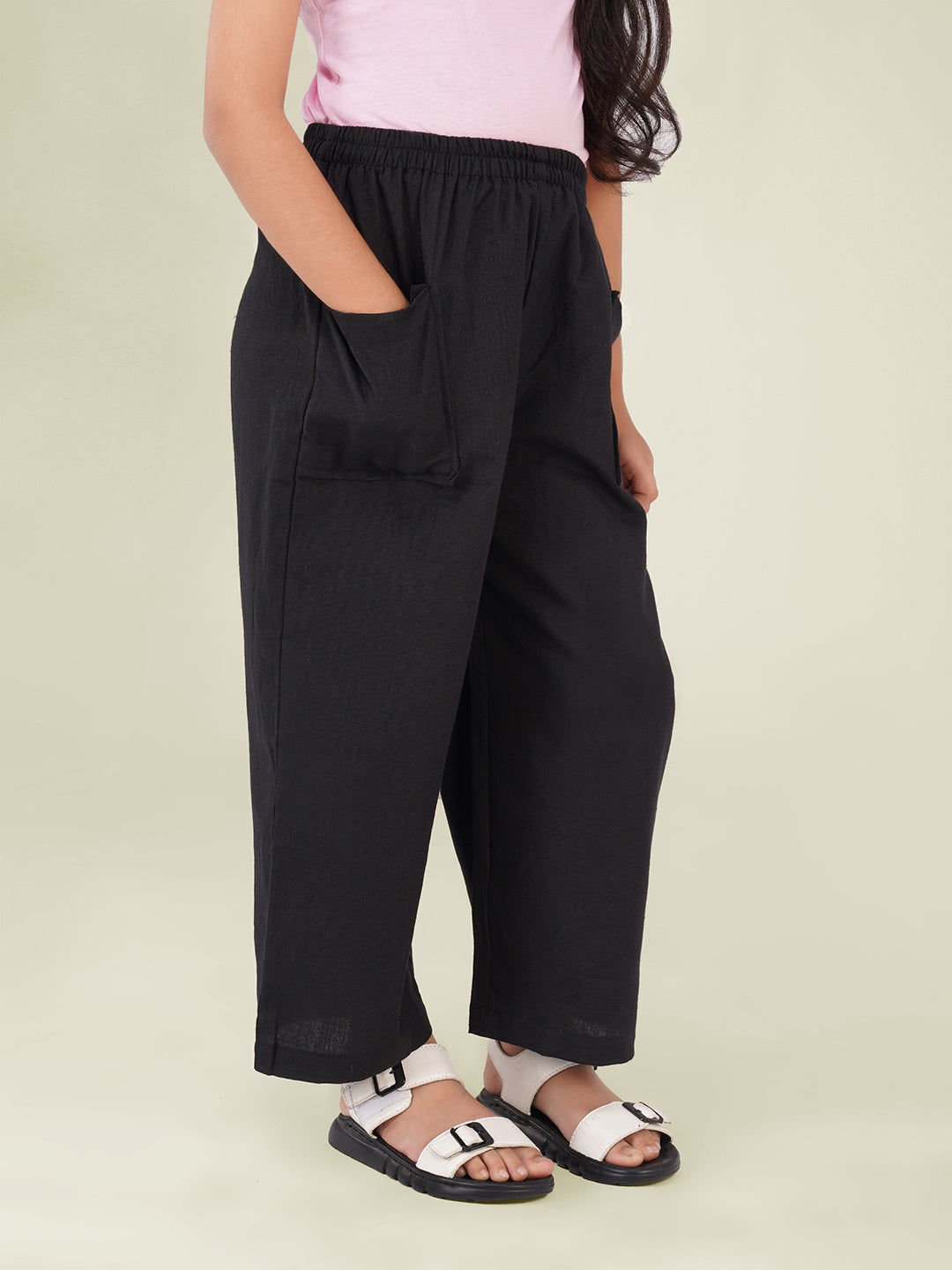 Kids Black Cotton Trouser