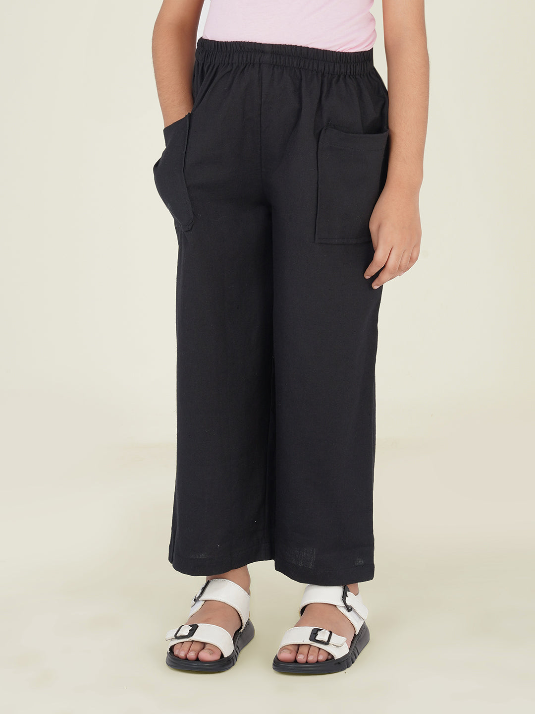 Kids Black Cotton Trouser