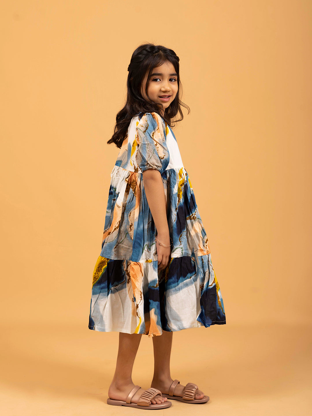 Kids Multicolor Abstract Print Half-Sleeve Dress