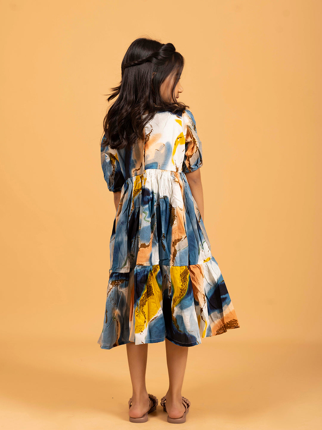 Kids Multicolor Abstract Print Half-Sleeve Dress