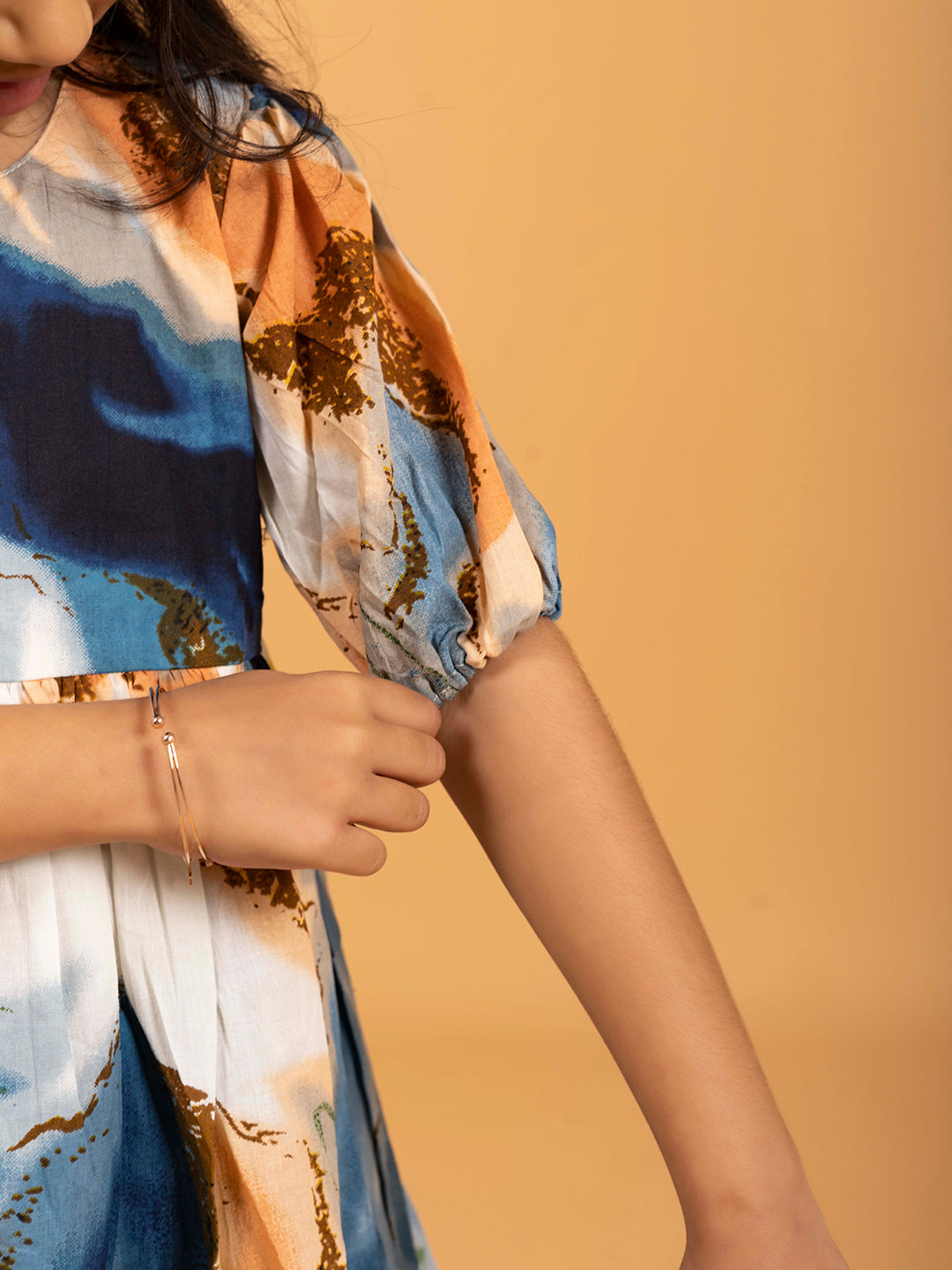 Kids Multicolor Abstract Print Half-Sleeve Dress