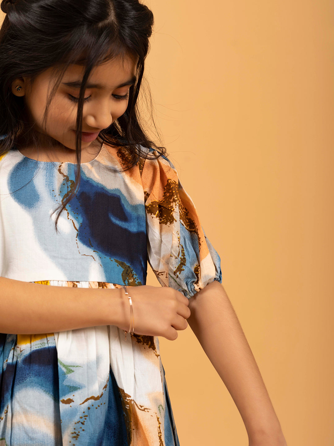 Kids Multicolor Abstract Print Half-Sleeve Dress