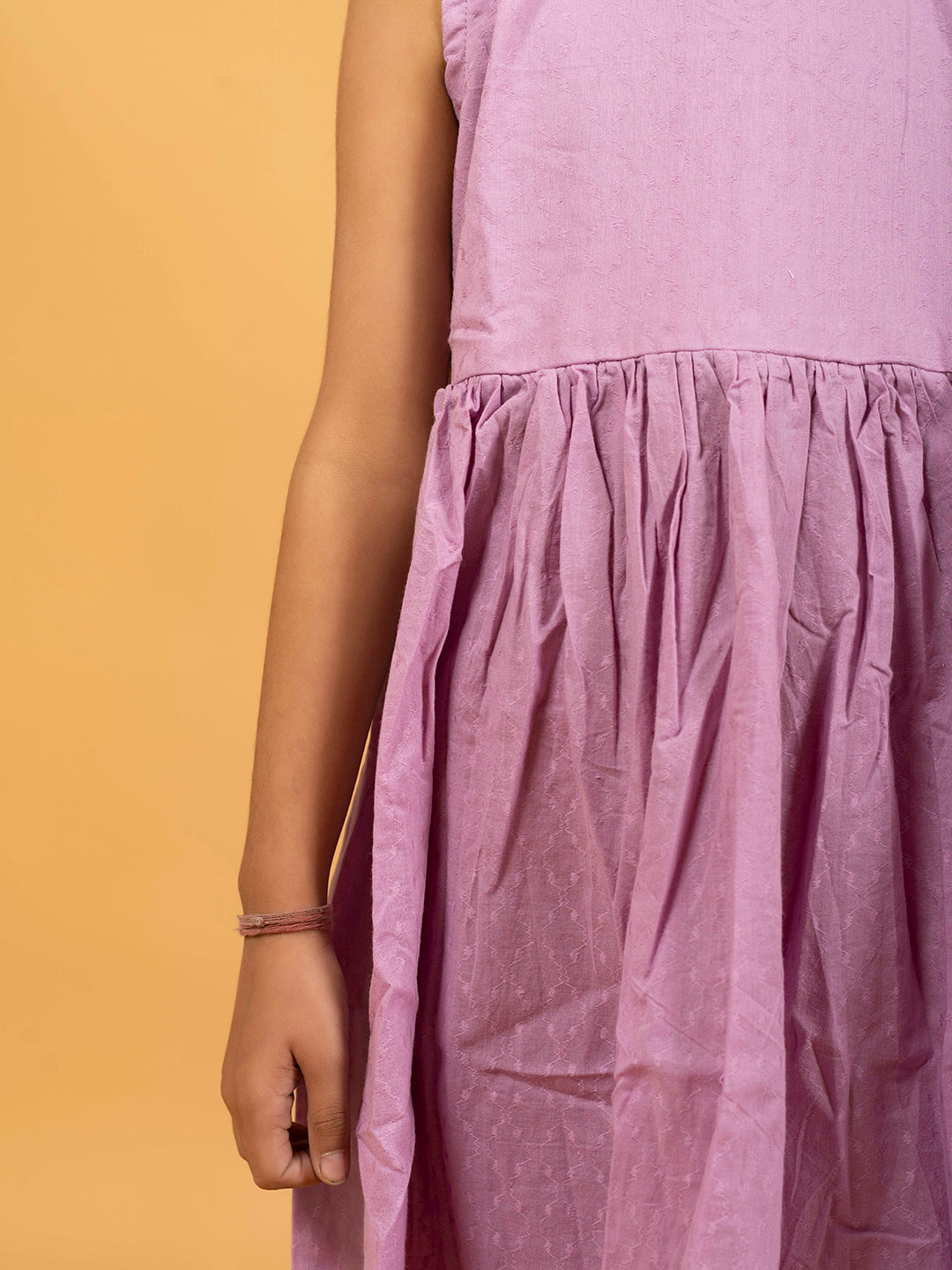 Kids Lavender Printed Sleeveless Cotton Dress