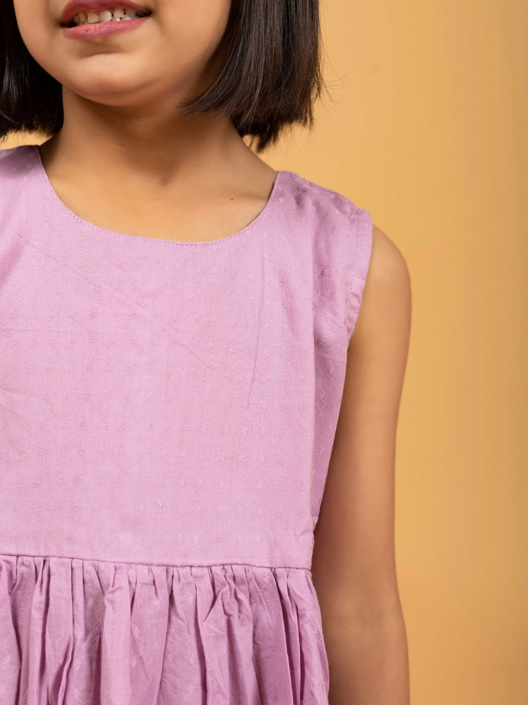 Kids Lavender Printed Sleeveless Cotton Dress