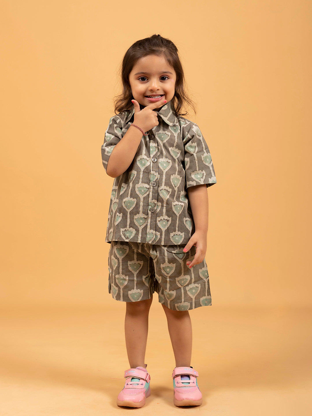 Kids Unisex Olive Half-Sleeve Shirt and Short Set