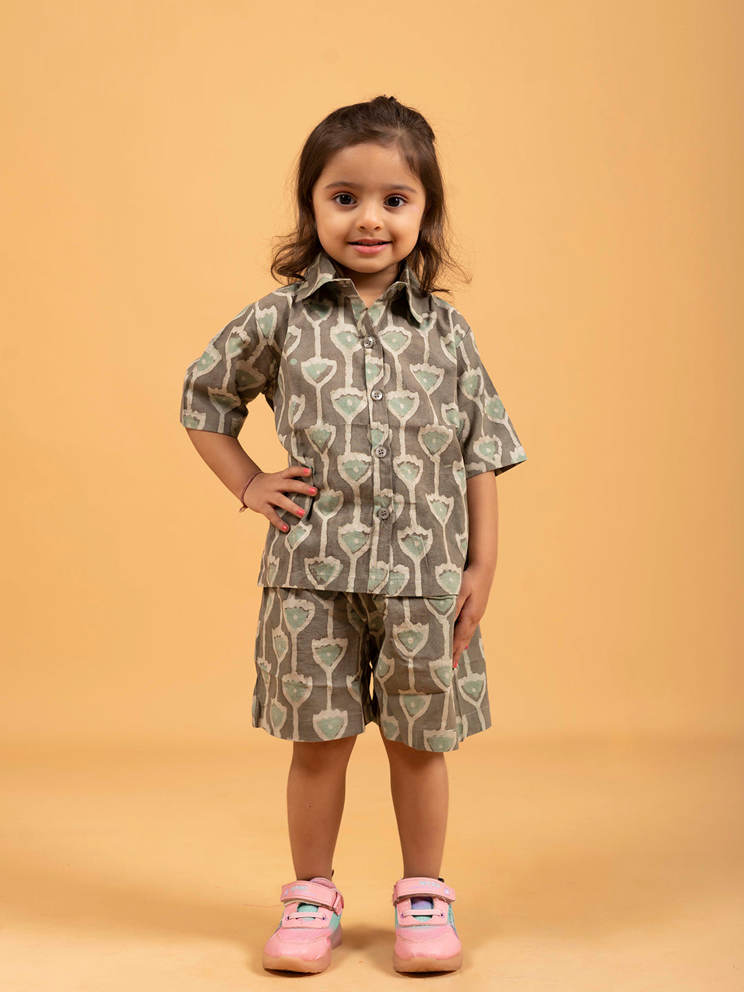 Kids Unisex Olive Half-Sleeve Shirt and Short Set