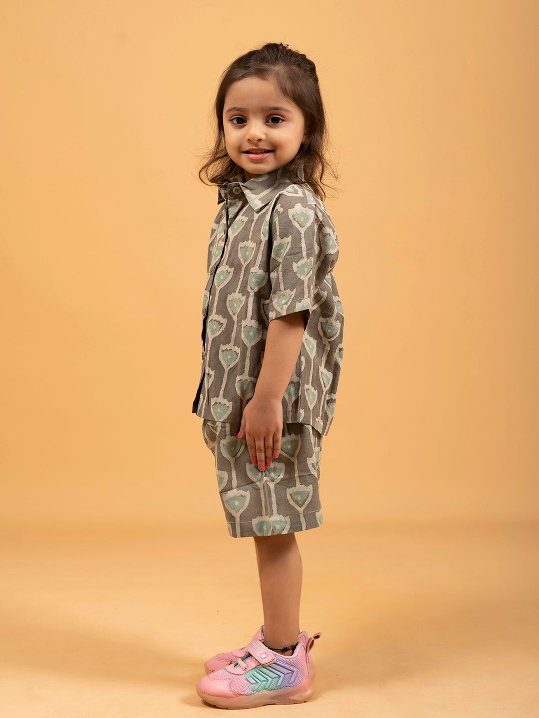 Kids Olive Half Sleeve Cotton Shirt