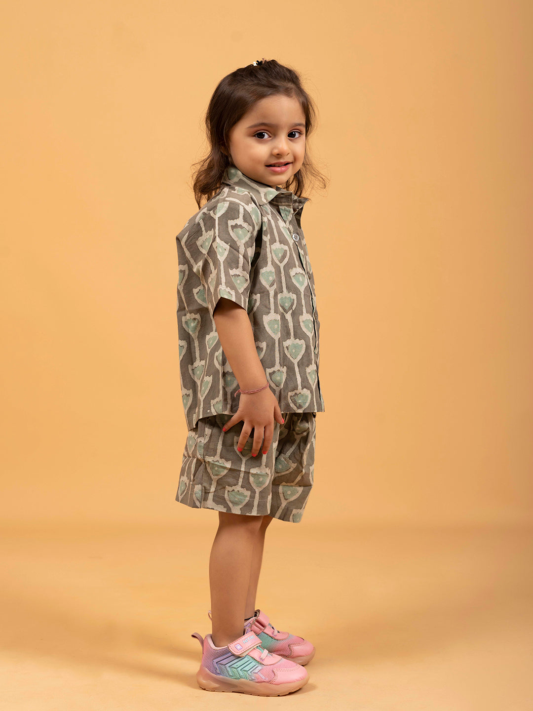 Kids Unisex Olive Half-Sleeve Shirt and Short Set
