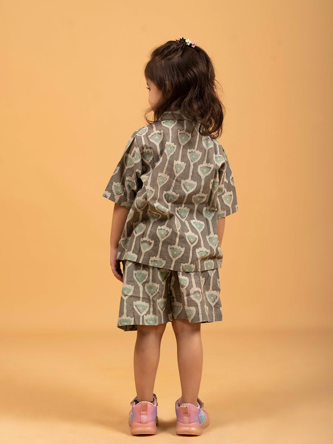 Kids Unisex Olive Half-Sleeve Shirt and Short Set